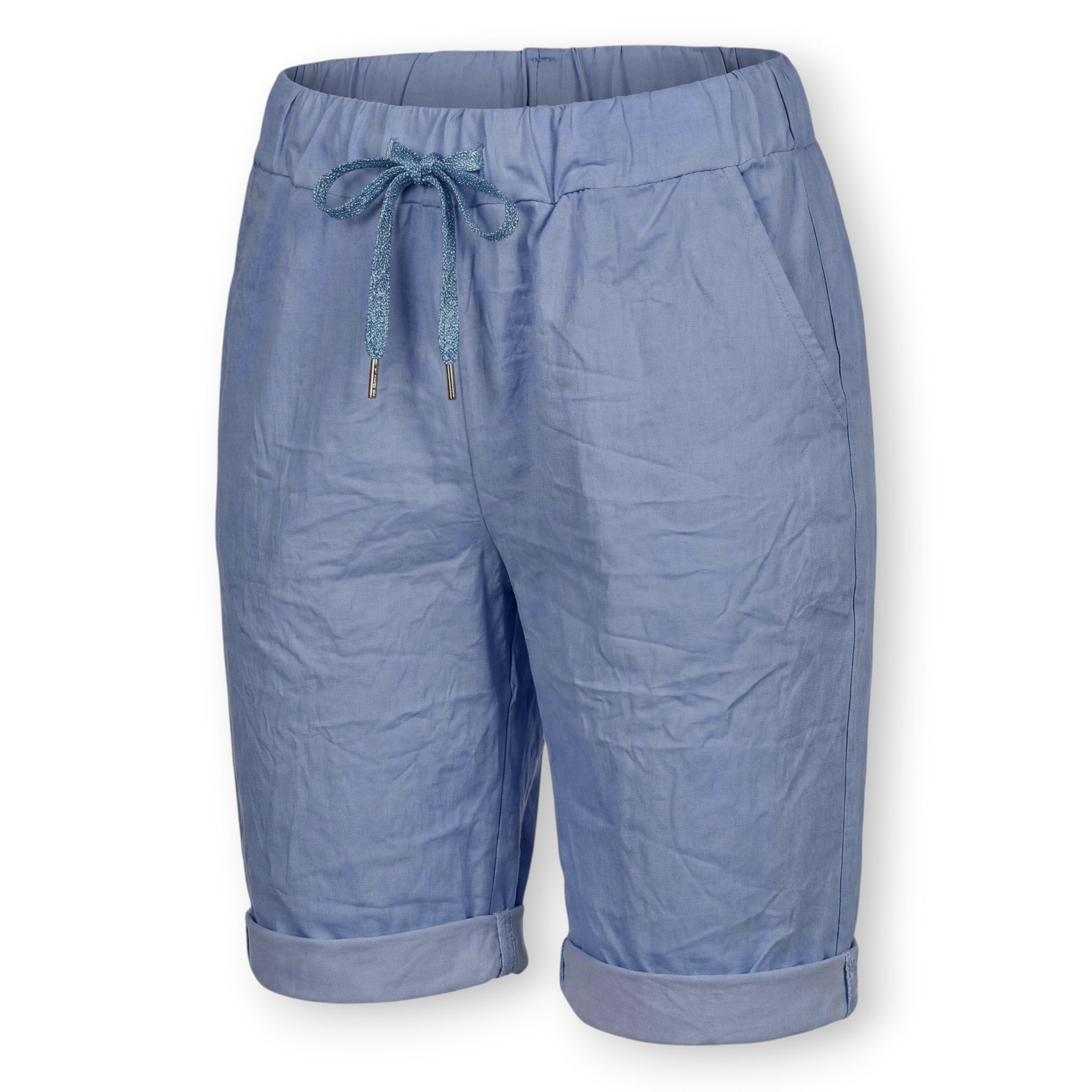 OriginalYou Chinoshorts Damenhose Kurze Damen Sommerhose Chino Shorts Schlupf Bermuda Stretchgewebe in modernem Knitterlook, elastischer Bund mit Kordelzug