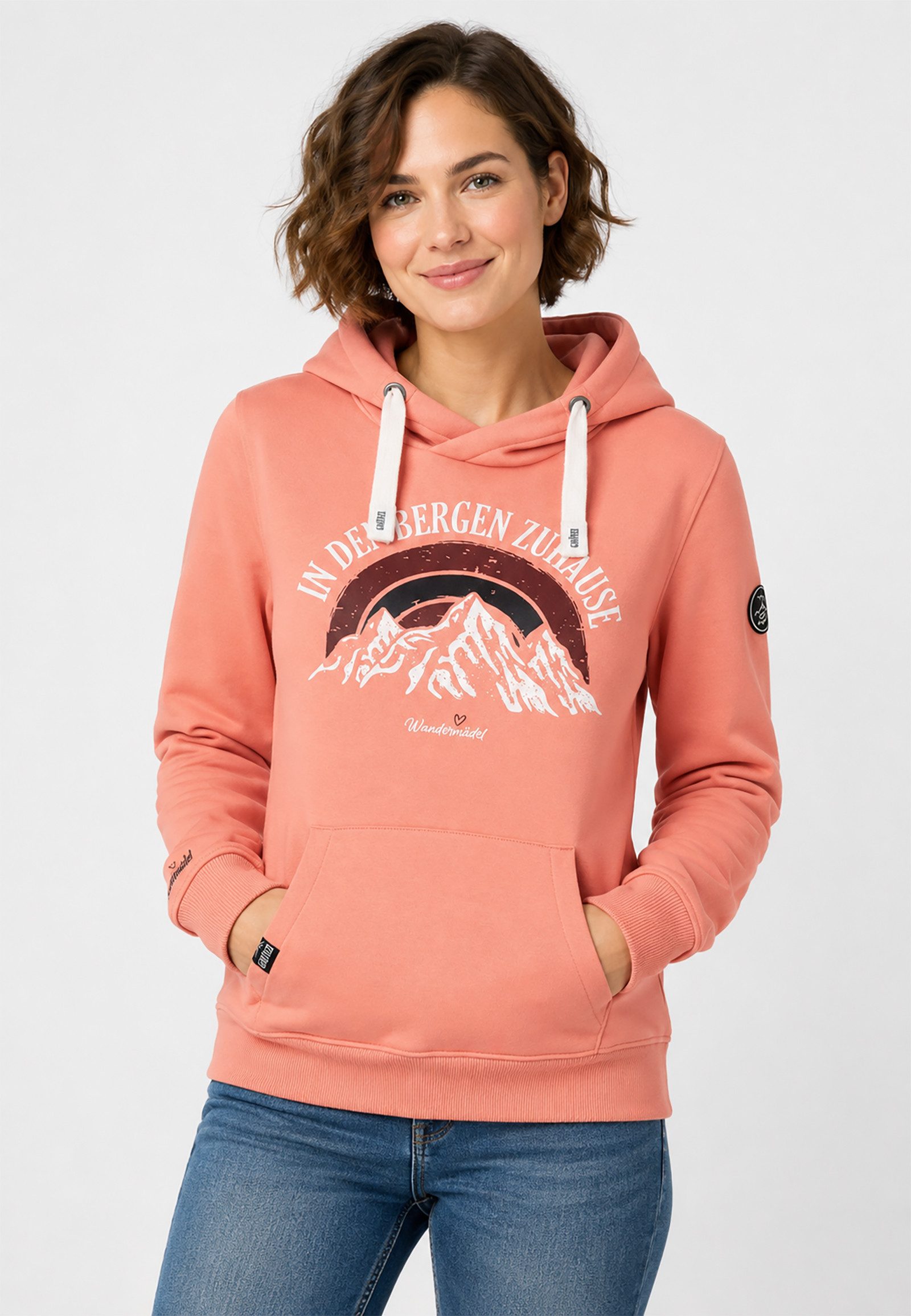 SUBLEVEL Hoodie Kängurutasche Schriftzug Elastischer für Damen (1-tlg) Baumwolle Regular Fit Kapuze bedruckt atmungsaktiv