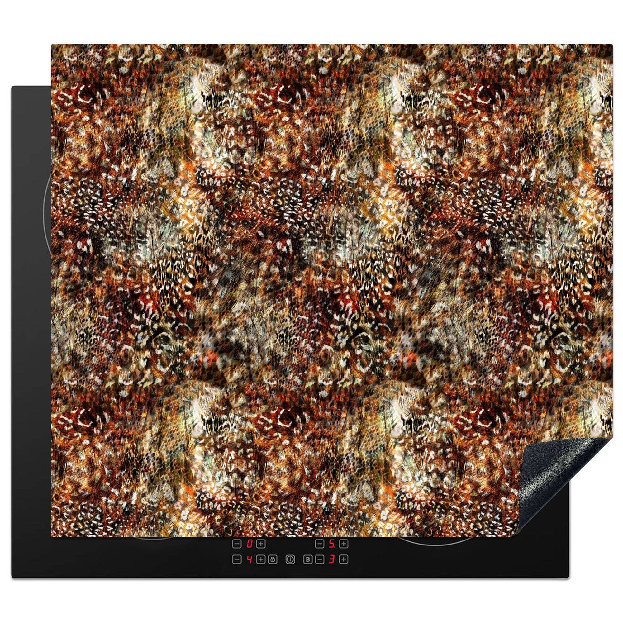 MuchoWow Herdblende-/Abdeckplatte Tierdruck - Tiger - Schlange - Tiere, Vinyl, (1 tlg), 58x51 cm, Küchen Dekoration für Induktionsherd, Induktionskochfeld