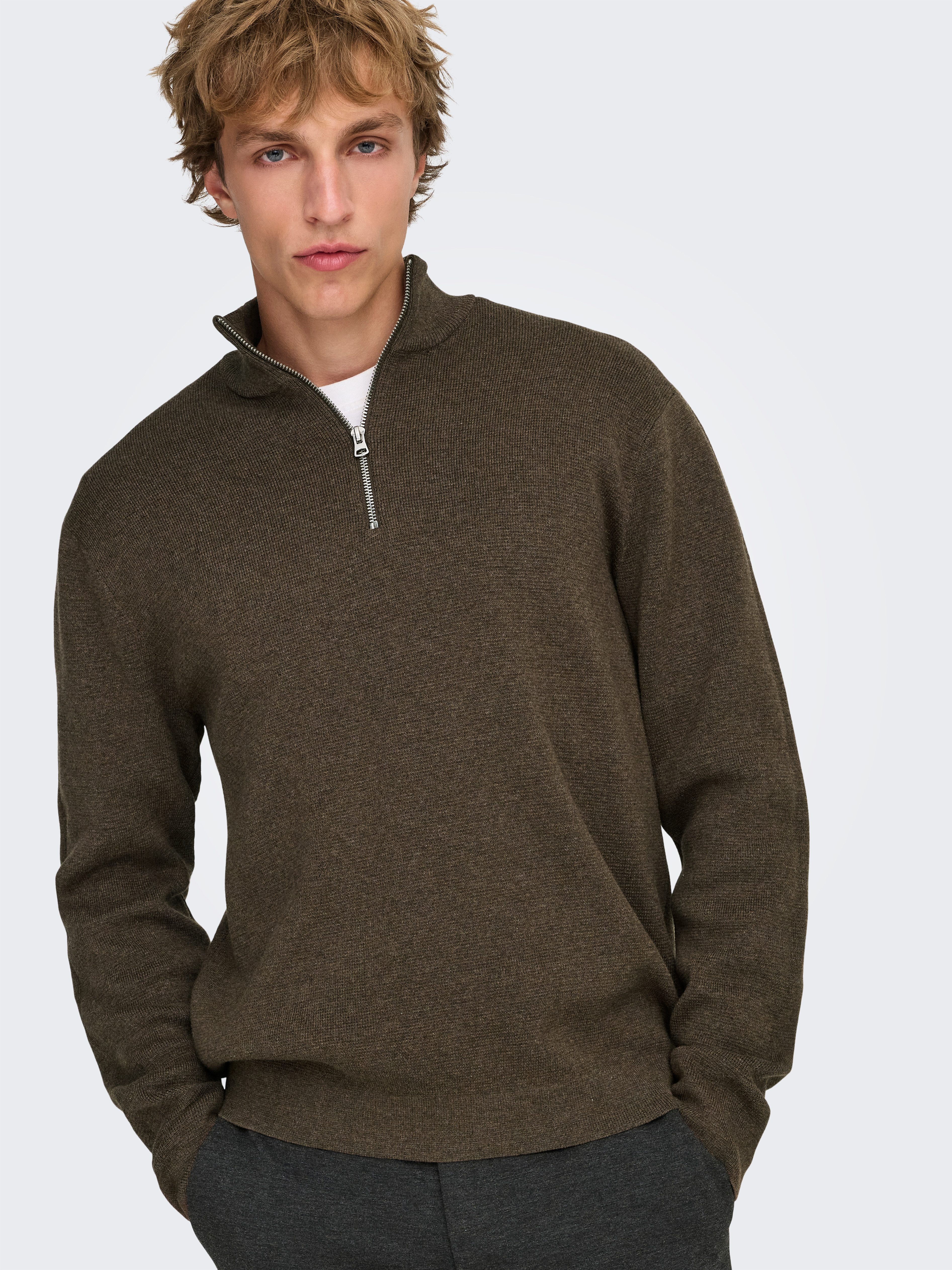 ONLY & SONS Troyer ONSTING LIFE REG HALF ZIP KNIT NOOS Baumwolle, regular fit