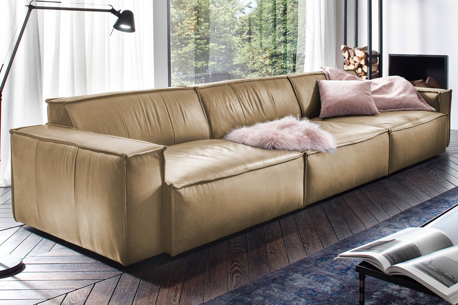 KAWOLA Sofa SAMU, Farben Riesensofa sandbraun verschiedene Leder