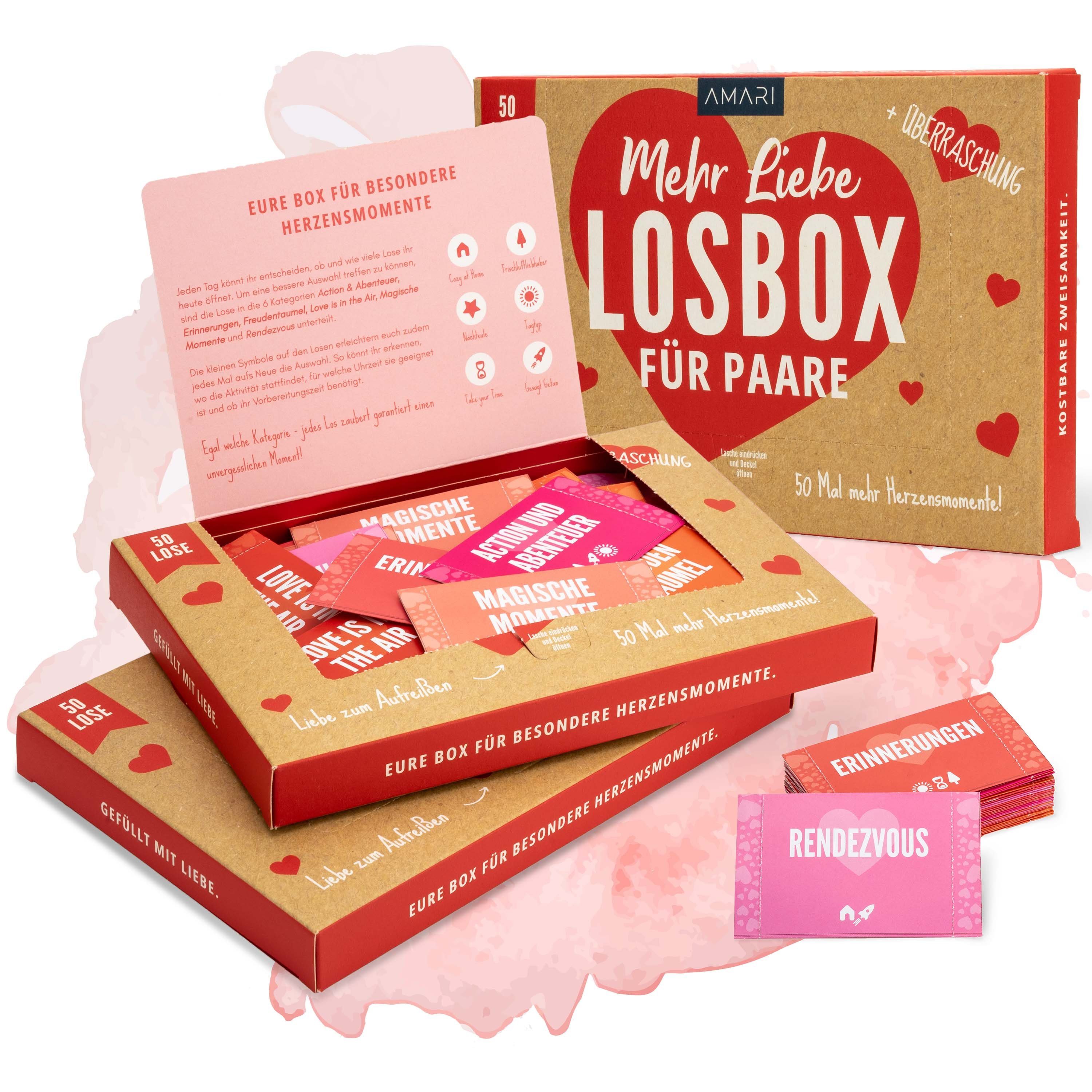 Amari Geschenkbox Losbox 50 Lose für Paare für gemeinsame Momente Geschenkidee, Jahrestag, Valentinstag, Geburtstag, Weihnachten