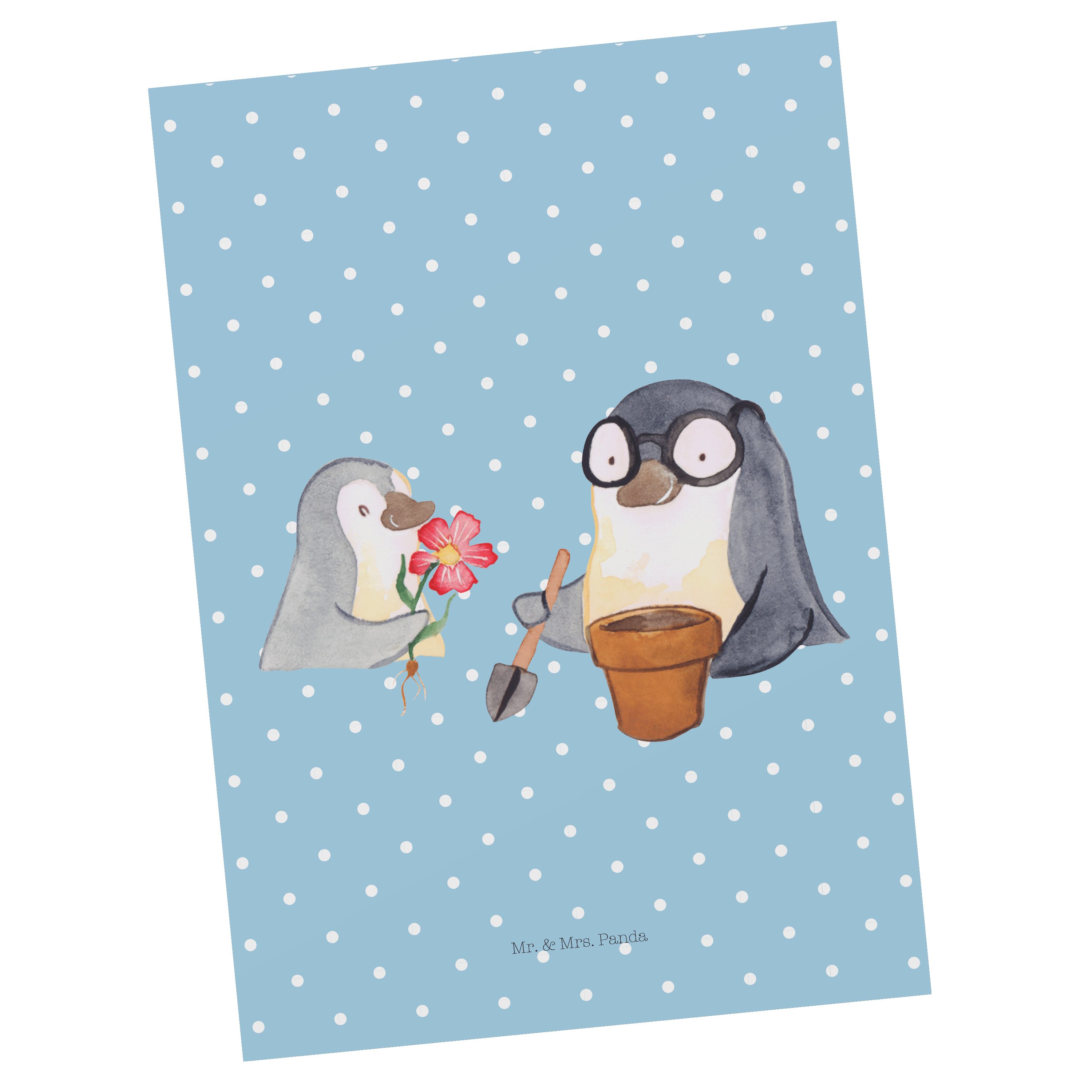 Mr. & Mrs. Panda Postkarte Pinguin Opa Blumen pflanzen - Blau Pastell - Geschenk, Karte, Lieblin