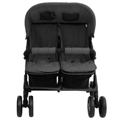 vidaXL Kinder-Buggy Zwillingskinderwagen Dunkelgrau Stahl