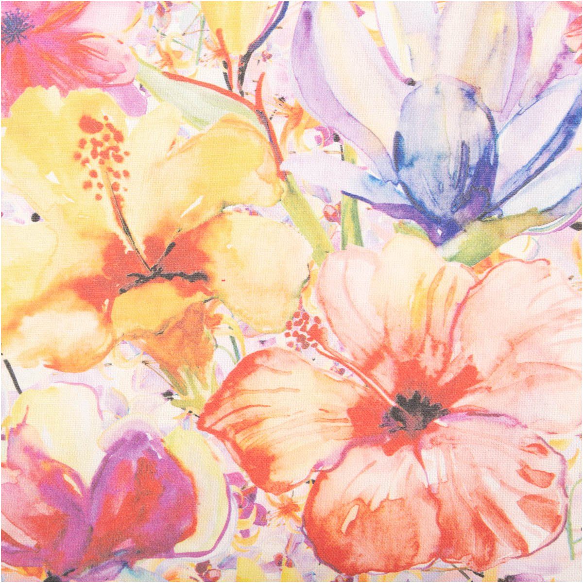 SCHÖNER LEBEN. Stoff Baumwollstoff Meterware Dekostoff Halbpanama Exotik Blumen bunt 140cm, atmungsaktiv