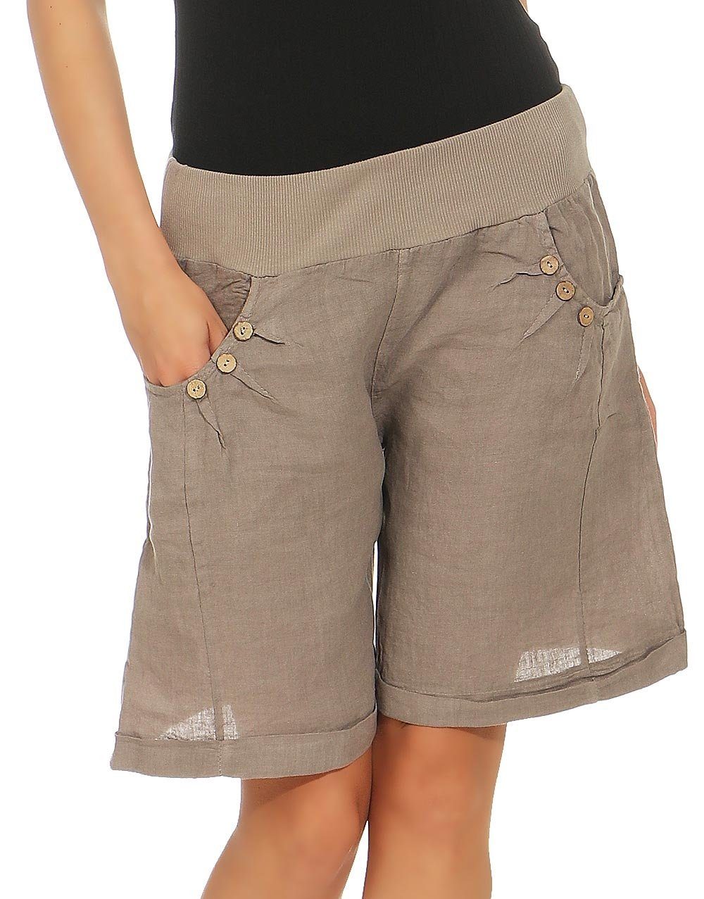 malito more than fashion Leinenhose 8024 Bermuda aus Leinen Shorts fango