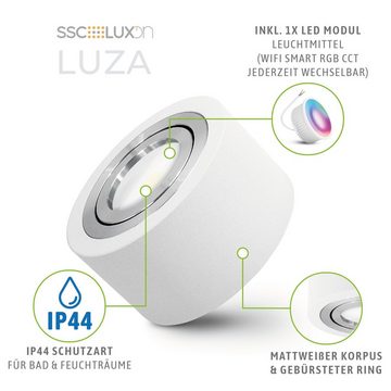 SSC-LUXon Aufbauleuchte LUZA Bad Aufbauleuchte IP44 flach weiss rund mit RGB CCT WiFi LED, Warmweiß bis Tageslicht