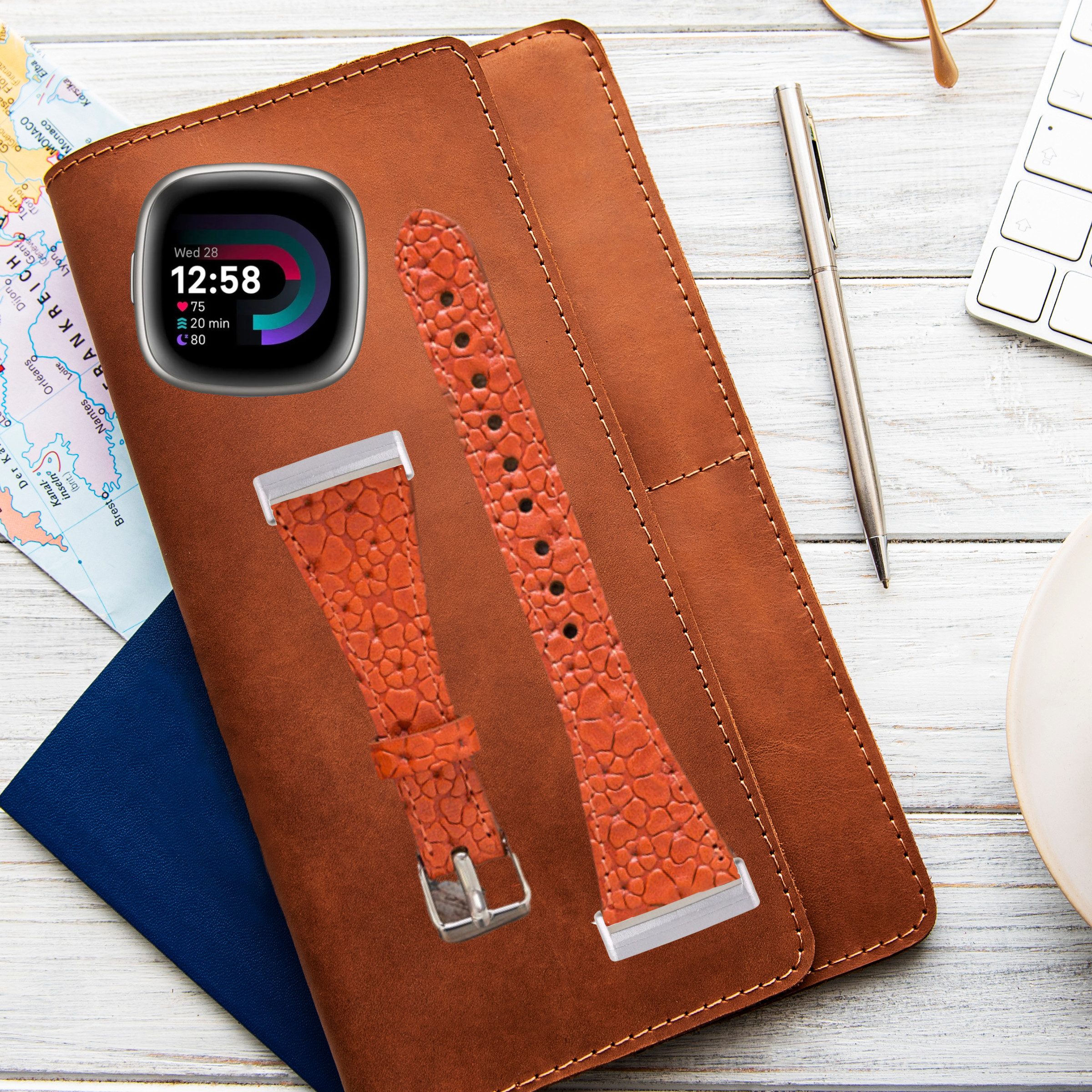 Renna Leather Uhrenarmband Fitbit Versa 4 / 3 / Sense / Sense 2 Leder Smart Uhrenarmband