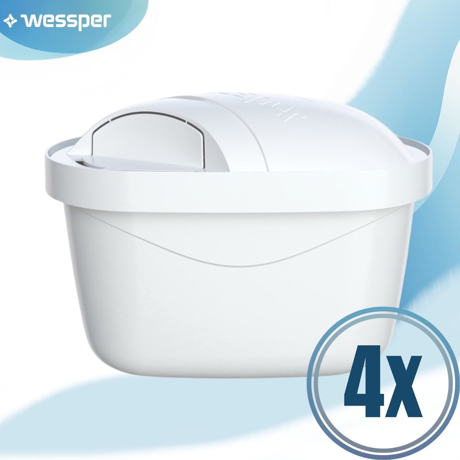 Wessper Kalk- und Wasserfilter 4 Stück Wessper® AQUAMAX Filter Kartuschen, Filterkartuschen, Zubehör für : (durch einen zusätzlichen PIN, der sich auf der Innenseite der Filterfolie befindet) Brita Aluna, Elemaris, Marella und vielen anderen. Reduziert Kalk und Chlor sowie Schwermetalle., Alternative zu Brita Maxtra, Maxtra+ bis zu 200 L pro Kartusche.