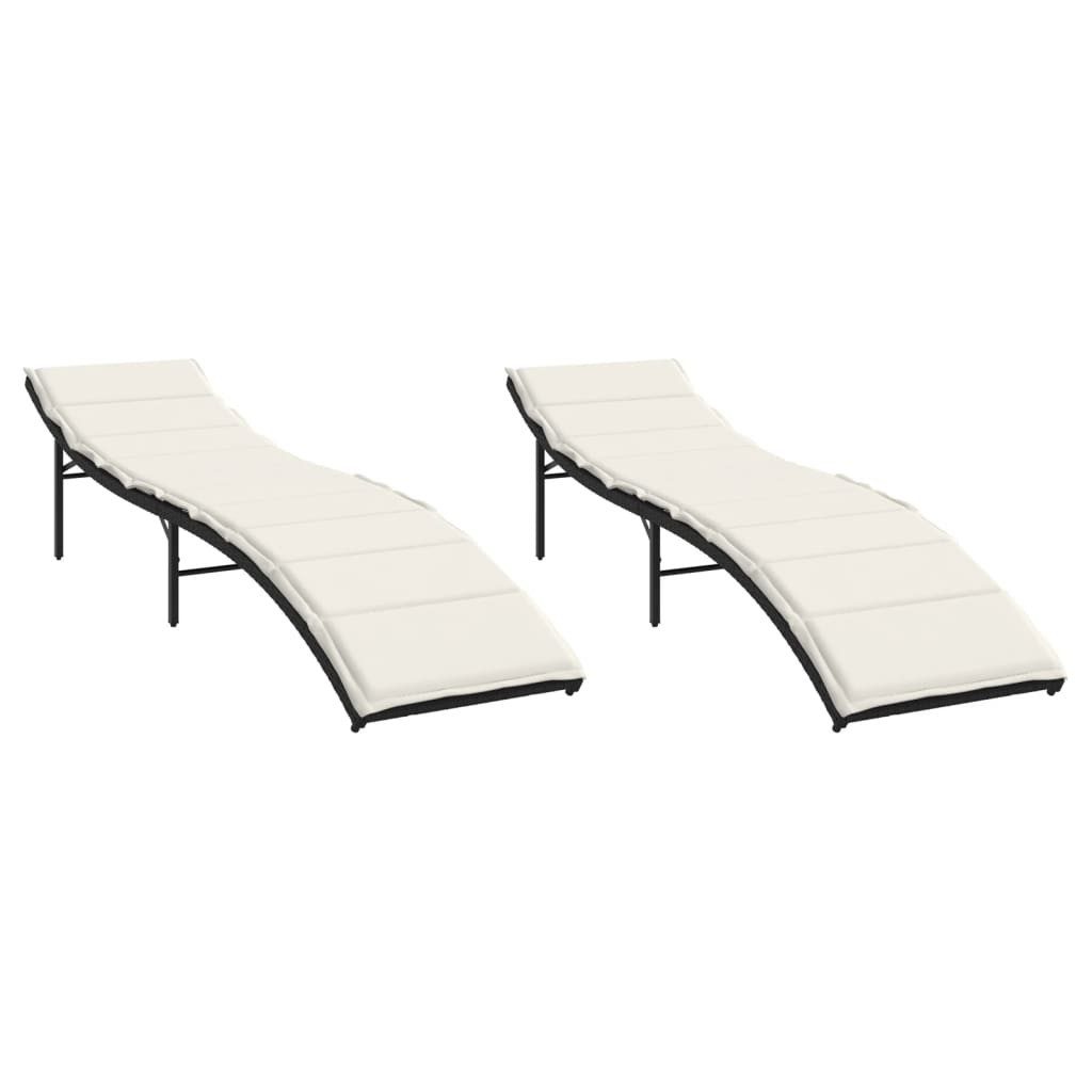Gartenliege Sonnenliegen 2 Stk. mit Auflagen Schwarz Poly Rattan