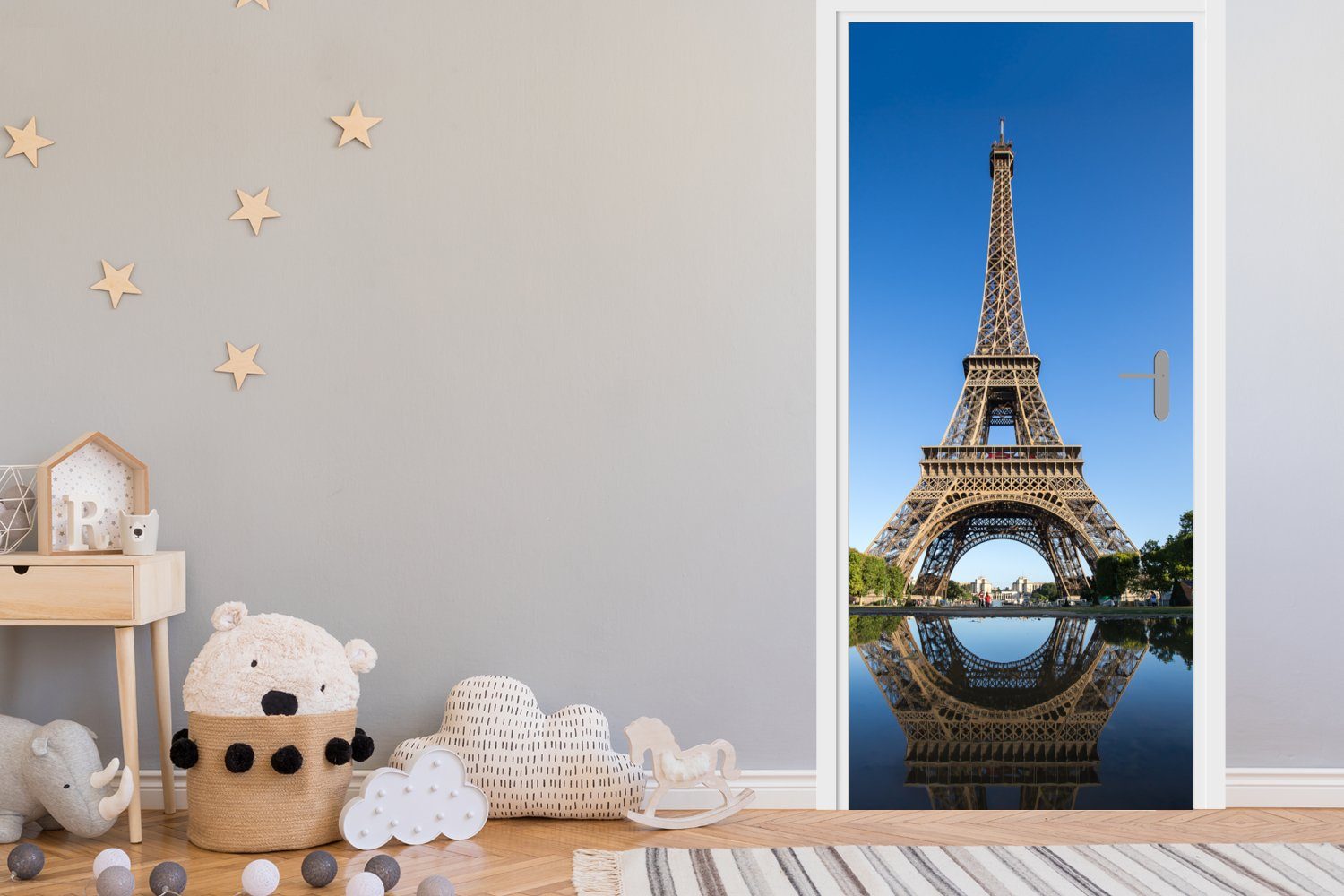 bedruckt, Originalfoto MuchoWow Eiffelturms Paris, (1 Türtapete für cm des Türaufkleber, Matt, St), Tür, in Fototapete 75x205