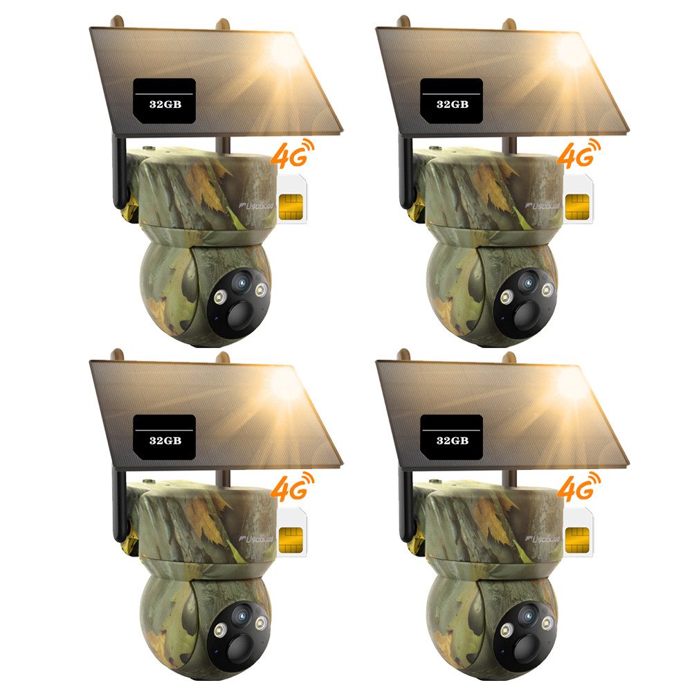 Usogood Wildkamera 4G LTE Überwachungskamera Aussen Solar Wildkamera (Außenbereich Sicherheit, Wild & Jagd, für Wildlife Monitoring, 2K Überwachungskamera Akku mit SIM Karte, 4-tlg., Outdoor Kamera Kabellos mit Bewegungsmelder Wasserdicht, Nachtsicht Farbe Jagdkamera für Naturbeobachtung, Jagd)
