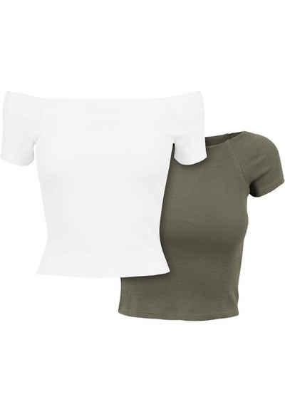 URBAN CLASSICS T-Shirt Urban Classics Damen Ladies Off Shoulder Rib Tee 2-Pack (1-tlg)