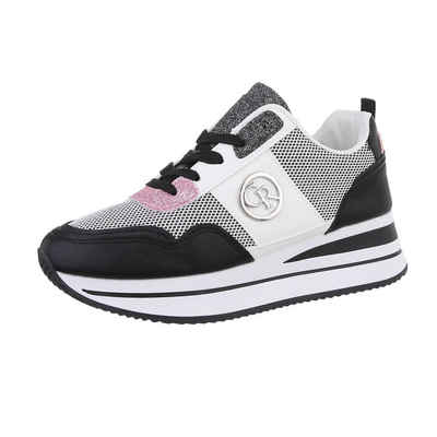 Ital-Design Damen Low-Top Freizeit Sneaker (86188138) Keilabsatz/Wedge Sneakers Low in Schwarz