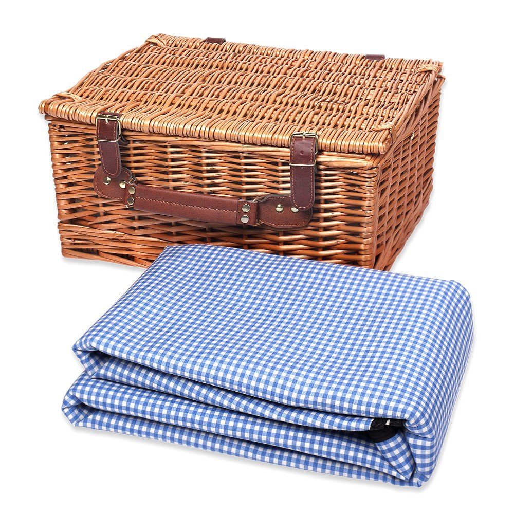 innen Korb Picknickset 2 rechteckig kariert Picknick blau Personen Picknickkorb Schramm Weidenholz für Picknickkoffer Picknickkorb 40x30x20cm aus Schramm®