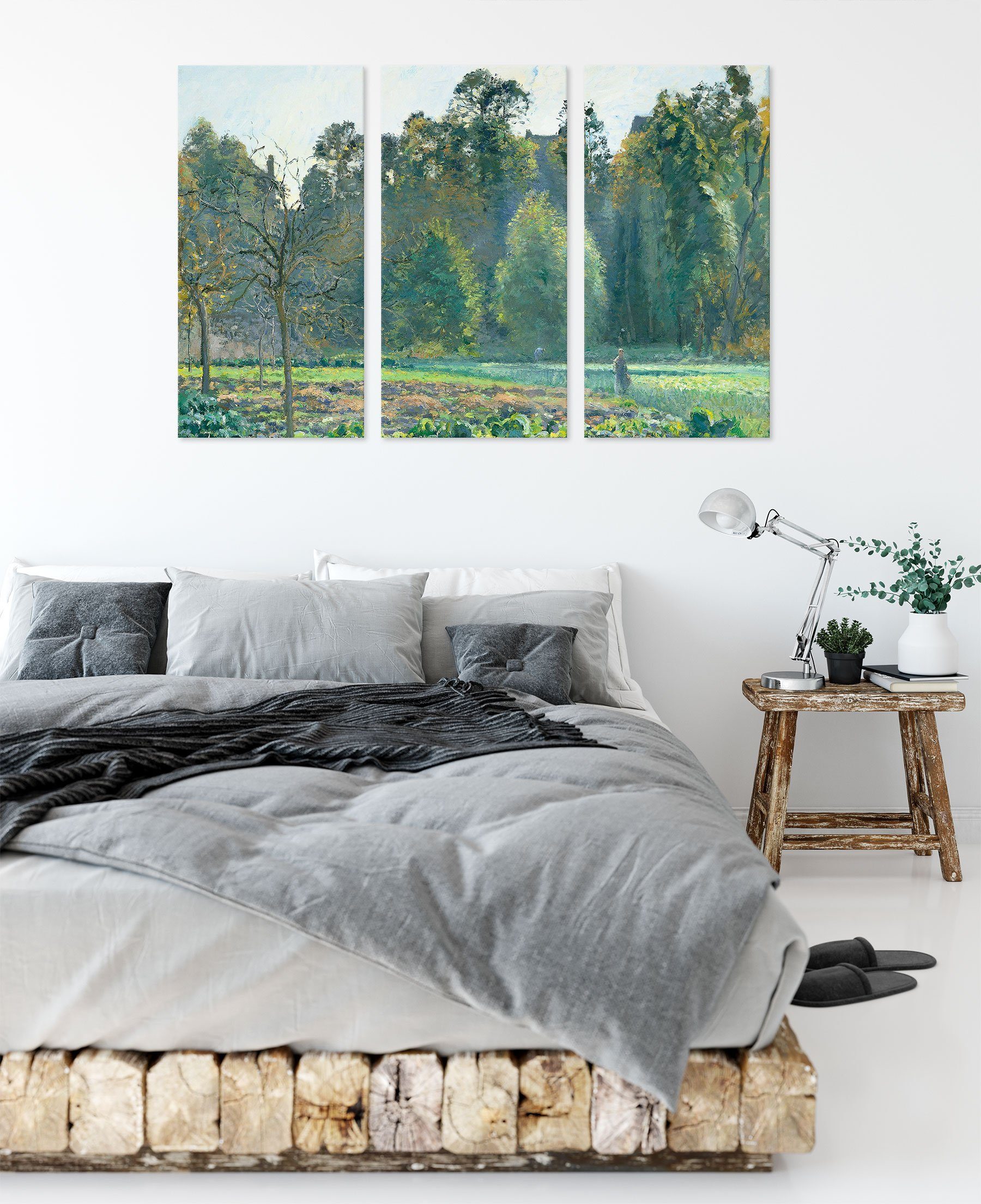 Pixxprint Leinwandbild Camille Pissarro - Le champ de chou Pontoise, Camille Pissarro - Le champ de chou Pontoise 3Teiler (120x80) (1 St), Leinwandbild fertig bespannt, inkl. Zackenaufhänger
