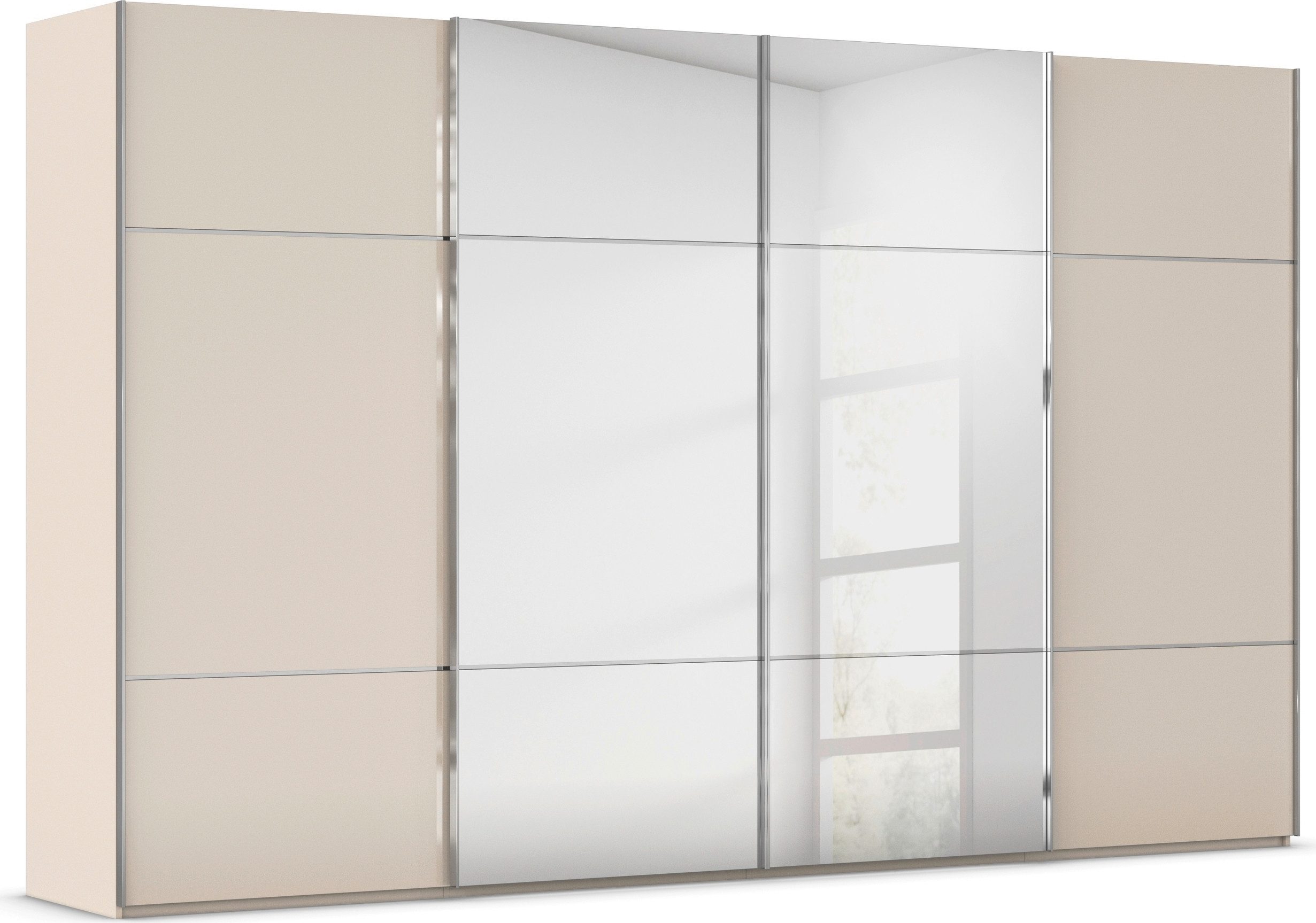 rauch Schwebetürenschrank Kleiderschrank Schrank Garderobe Schlafzimmerschrank SCALE-TRIO edle dreigeteilte Front mit 2 Zierleisten Spiegel/Glas MADE IN GERMANY