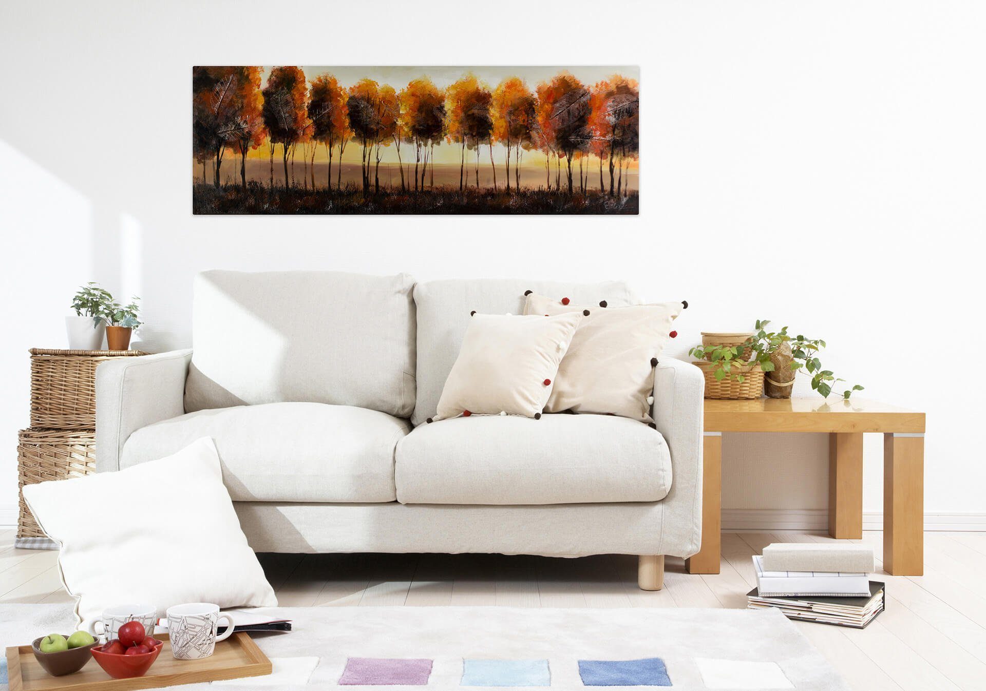der HANDGEMALT Antlitz Wohnzimmer Gemälde Wandbild 100% Im Sonne Leinwandbild KUNSTLOFT cm, 150x50
