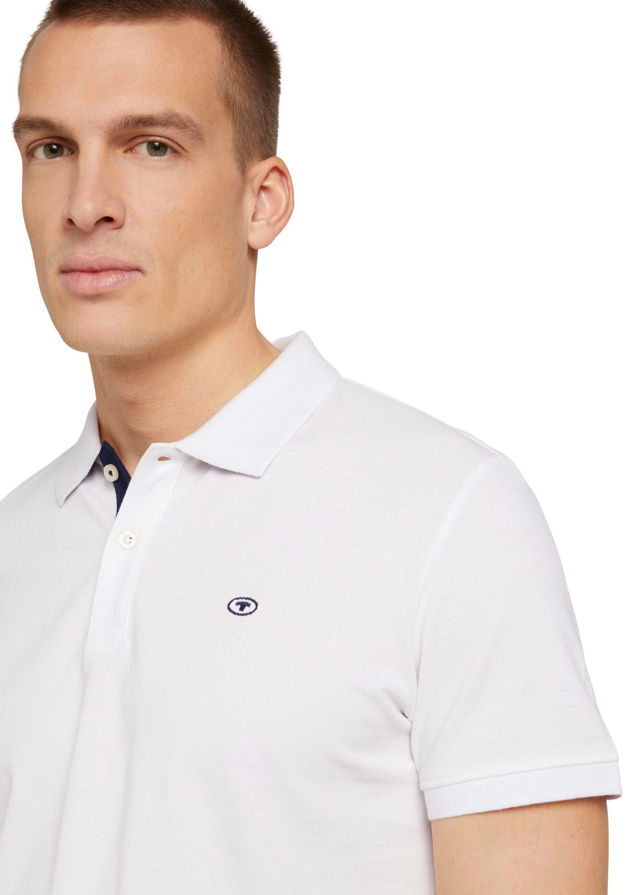Logo TAILOR und Poloshirt kleinem mit TOM kontrastfarbener weiß Knopfleiste