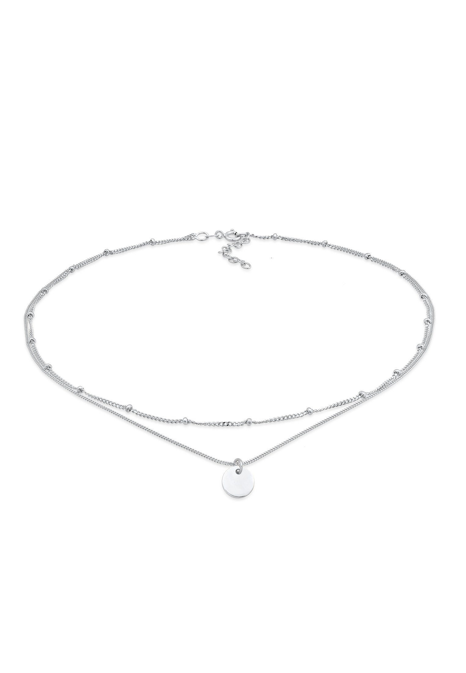 Ketten-Set Choker Layer Kugelkette Plättchen 925 Silber
