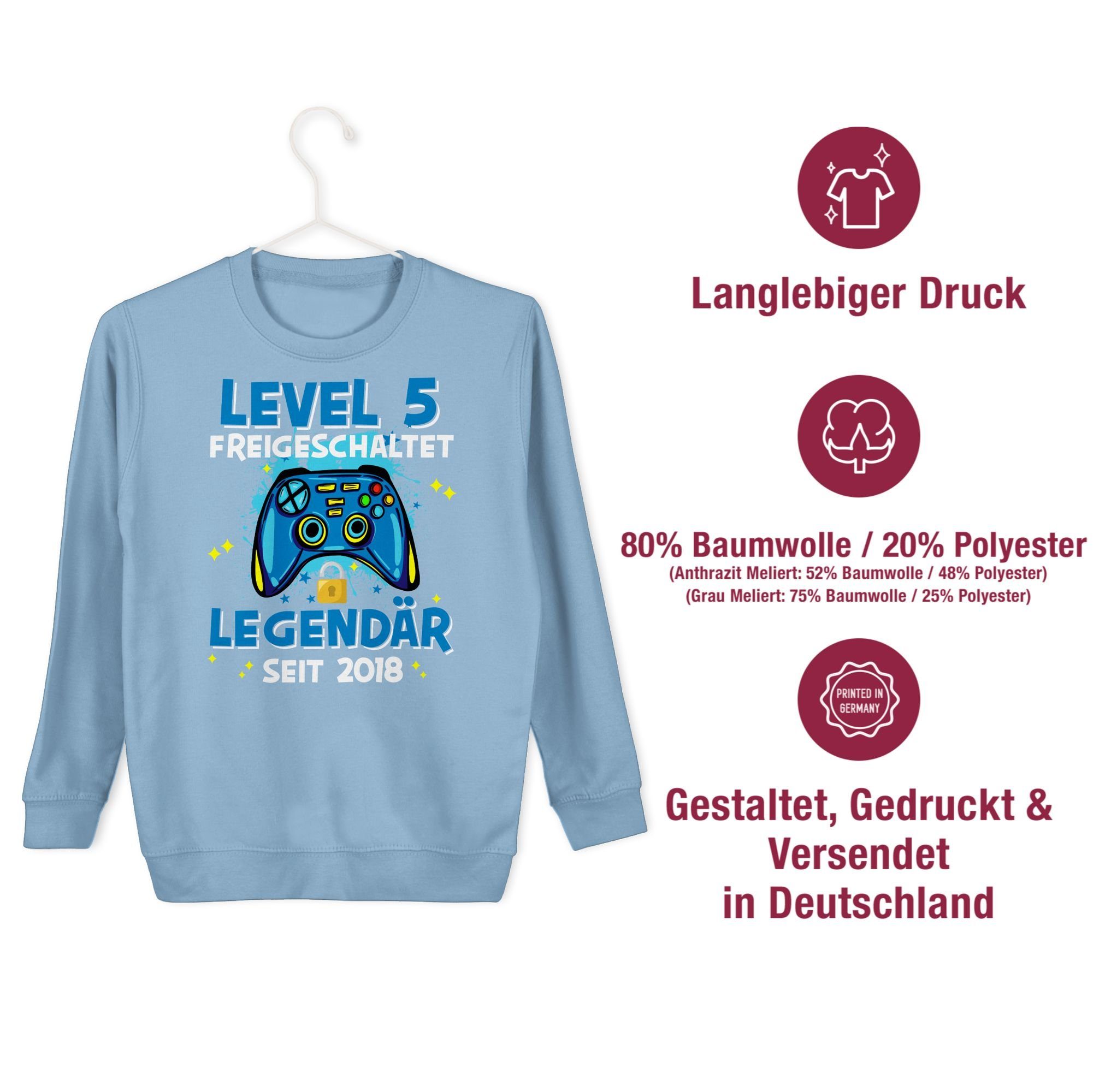 seit Geburtstag 5. Hellblau Shirtracer 5 Legendär Level Sweatshirt freigeschaltet 2018 3