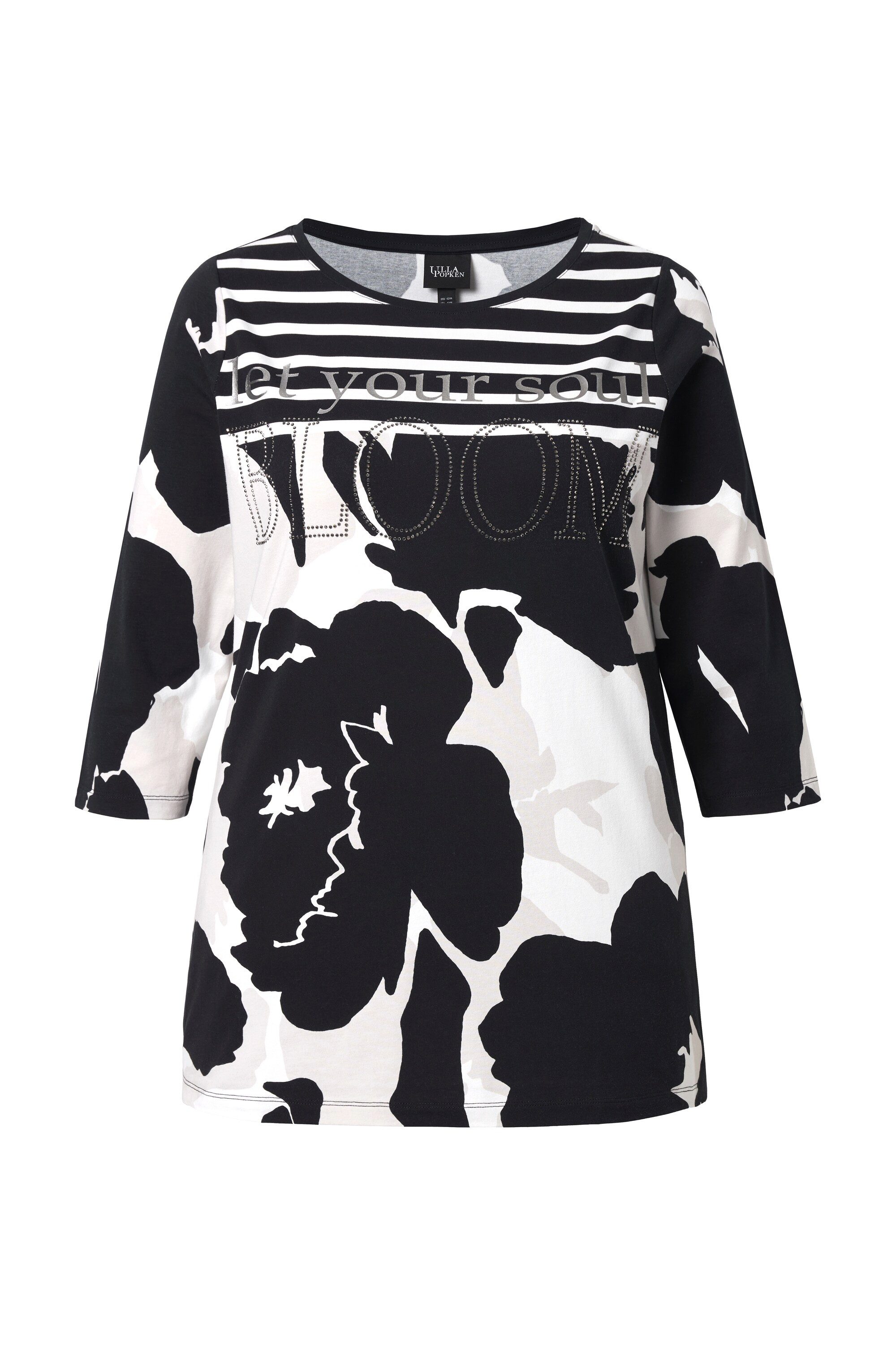 Longsleeve Shirt Blüten Ziersteine U-Boot-Ausschnitt 3/4-Arm