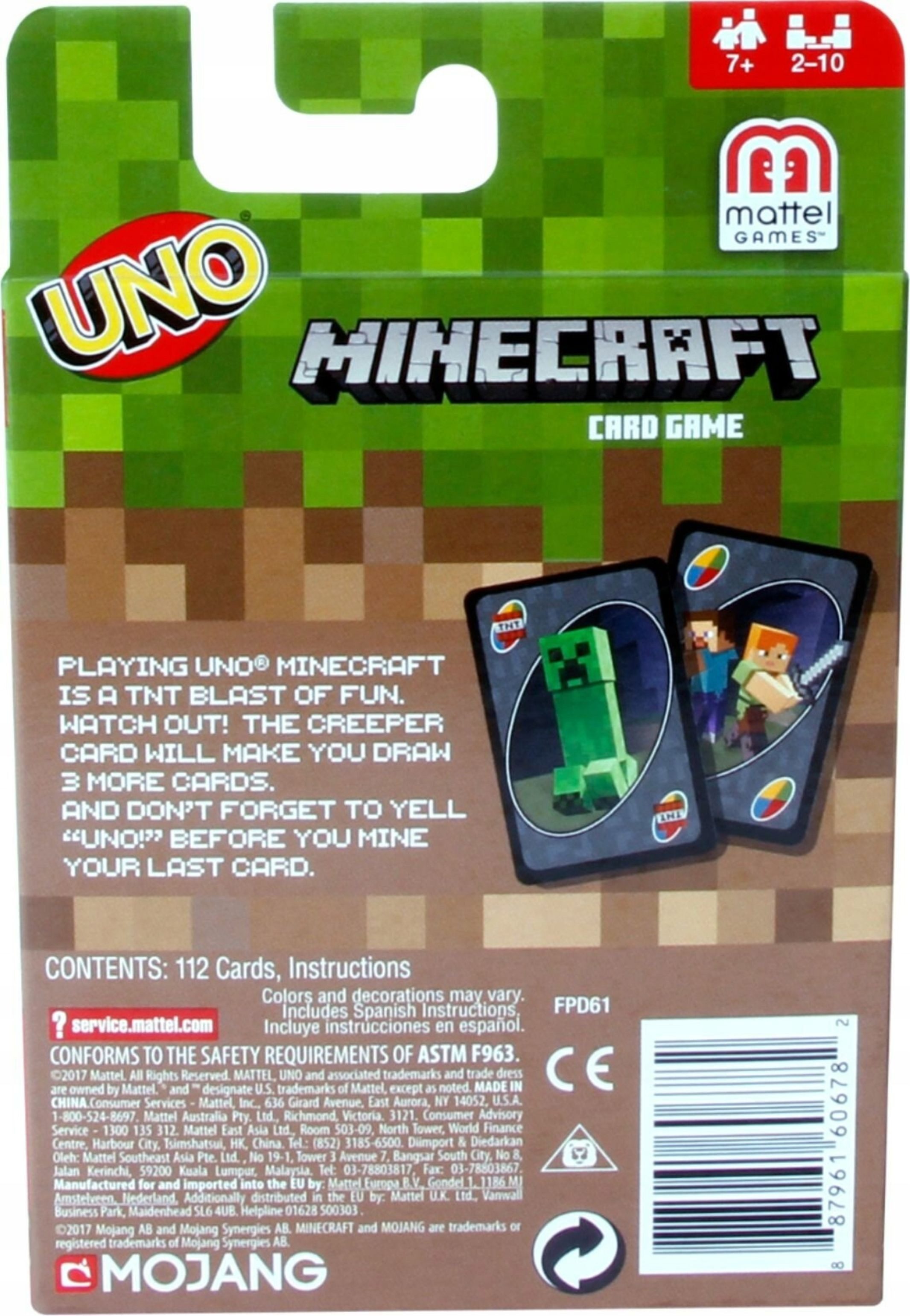Uno Spielwelt UNO Minecraft Mattel Kartenspiel – Familienspiel Kinder Party Spiel, (1-tlg)