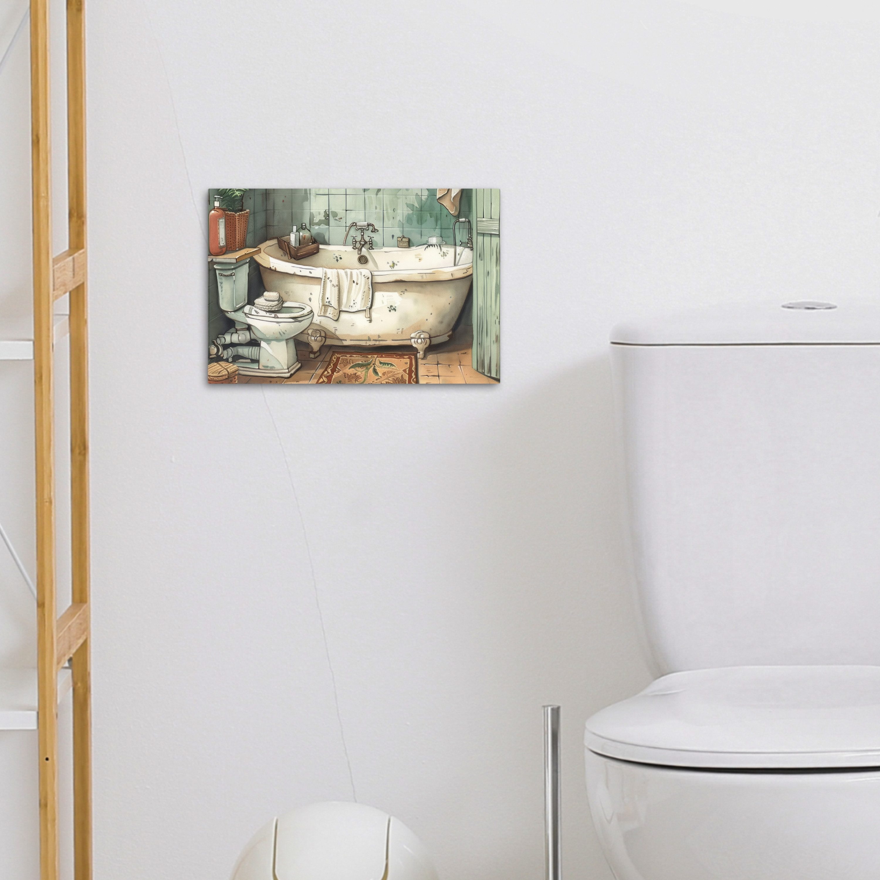 OneMillionCanvasses® Leinwandbild Vintage - Badewanne - Badezimmer - Illustration, Fotodruck (1 St), Badezimmer Deko, Bilder WC, Toilette Wanddeko 20x30 cm – Bild 4 von 5
