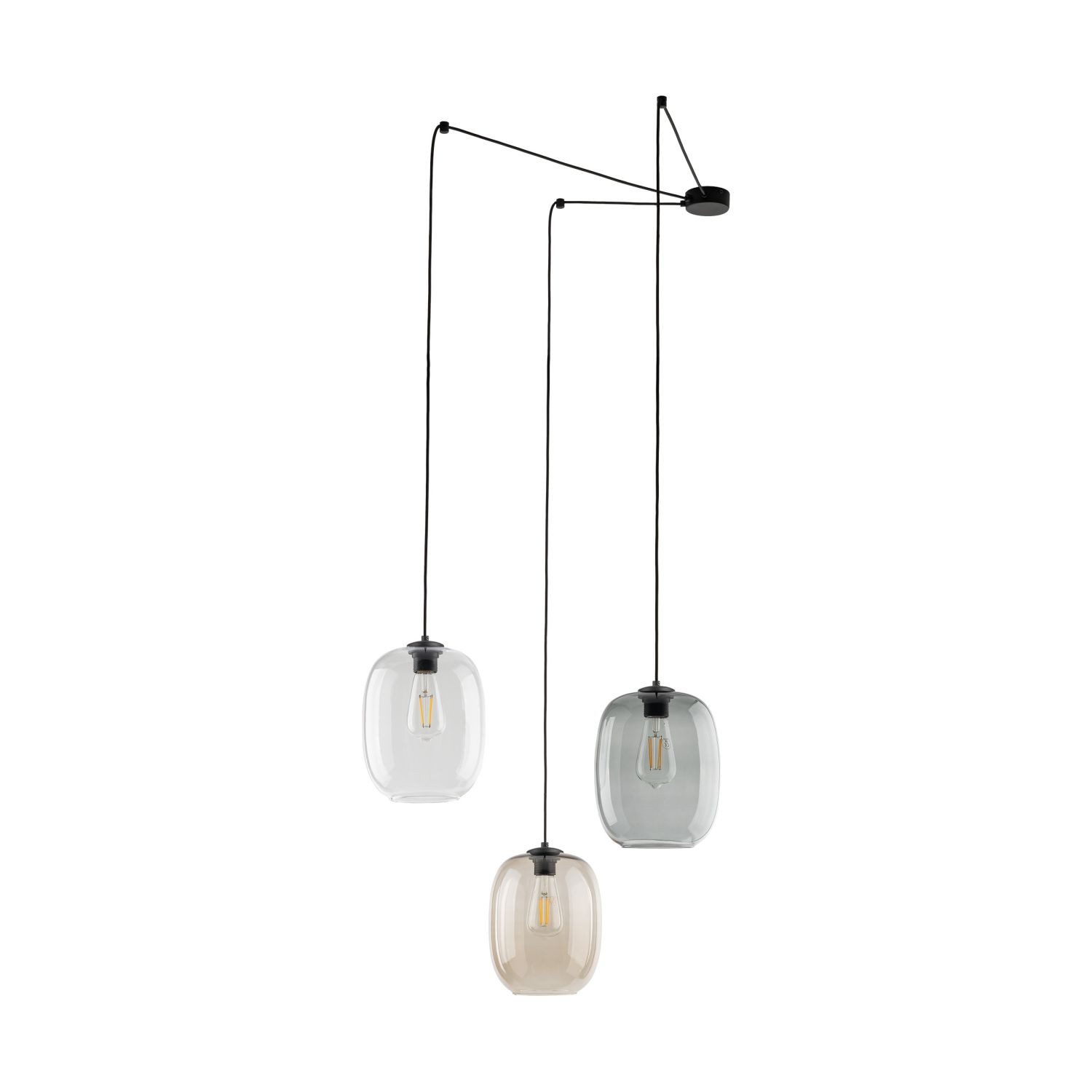 Licht-Erlebnisse Pendelleuchte QUILA, ohne Leuchtmittel, 3-flammig H: max. 2,1 m flexibel verstellbar Rauchglas