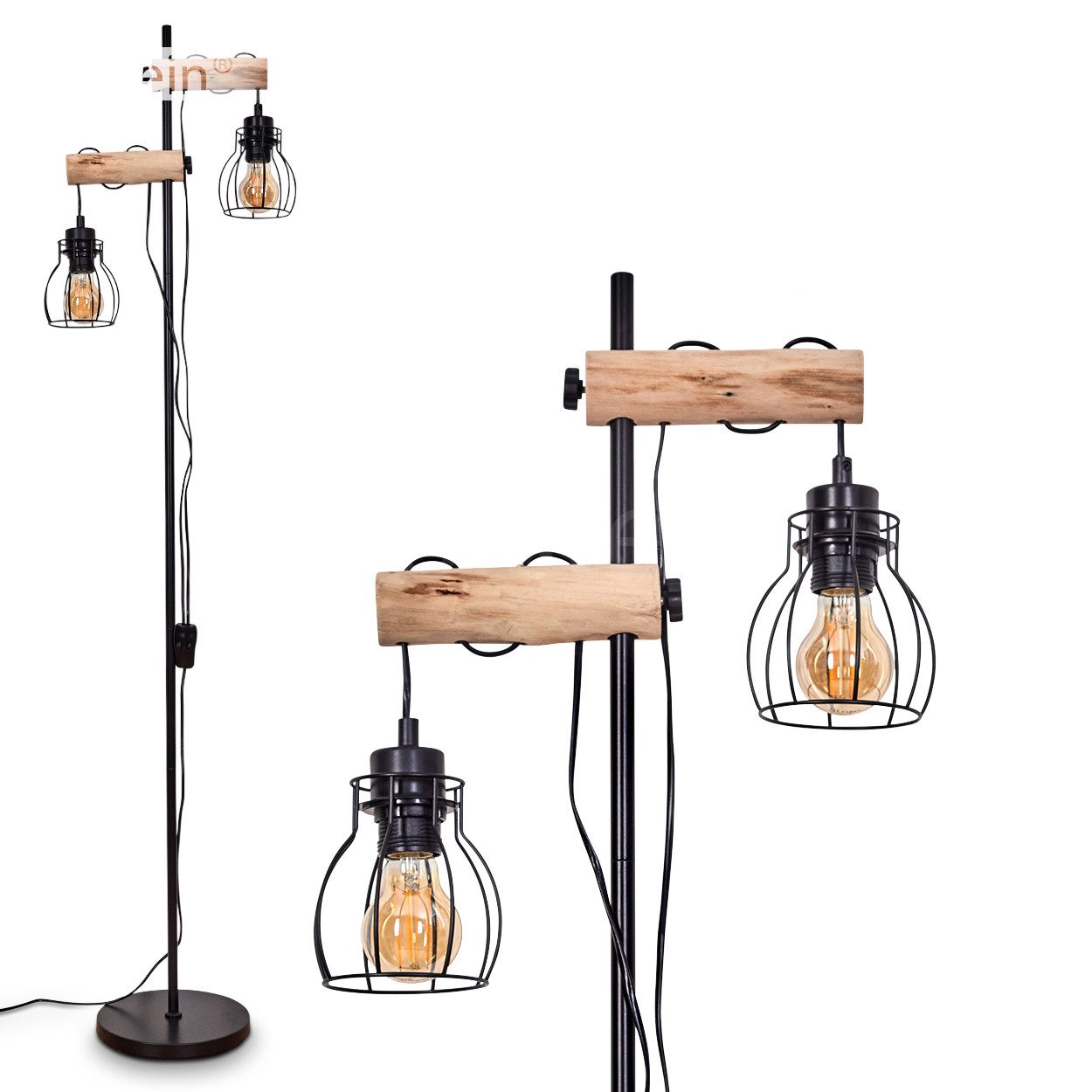 hofstein Stehlampe »Aprica« Retro/Vintage Stehleuchte aus Metall/Holz in Sc günstig online kaufen