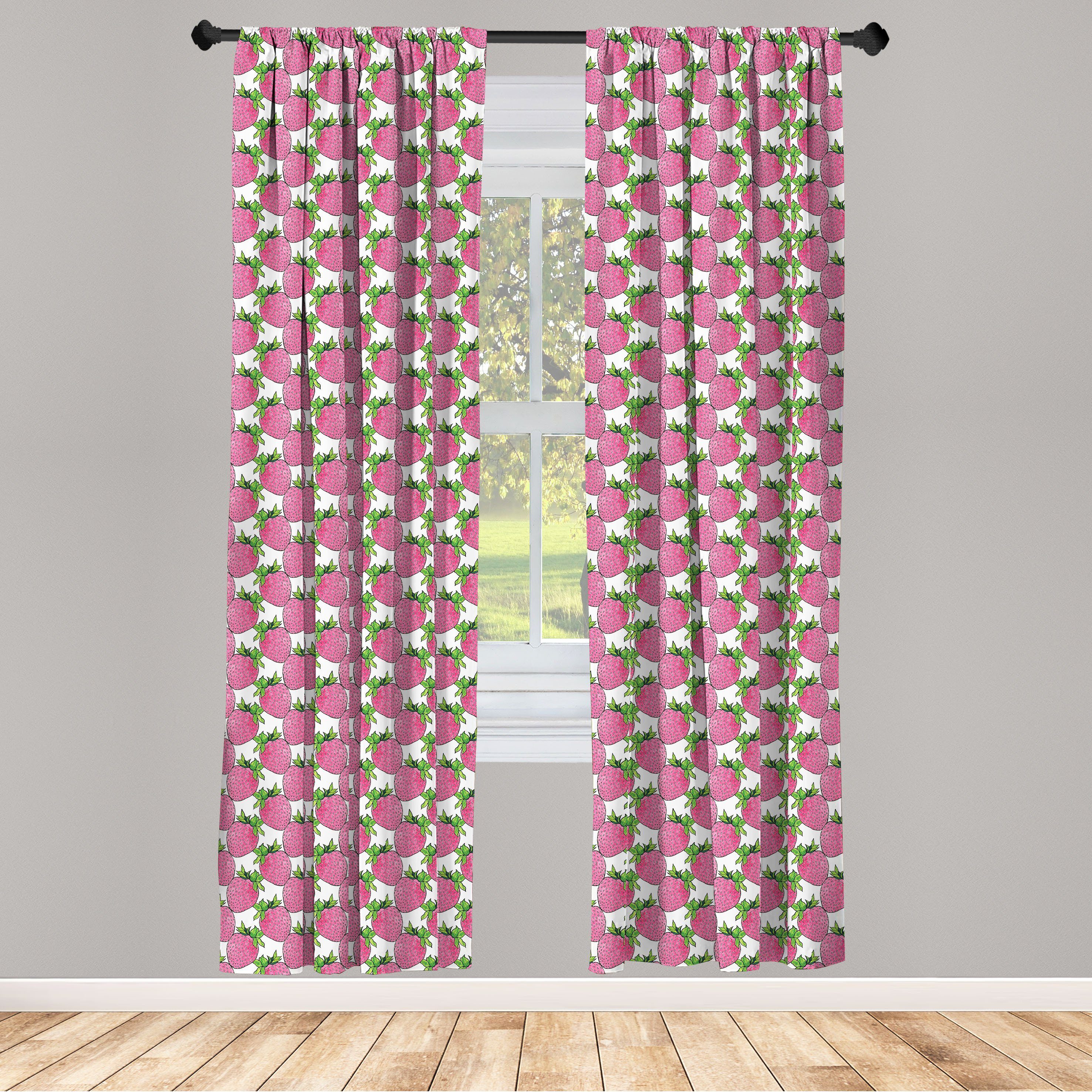 Gardine Vorhang für Wohnzimmer Schlafzimmer Dekor, Abakuhaus, Microfaser, Obst Aquarell Erdbeeren Kunst