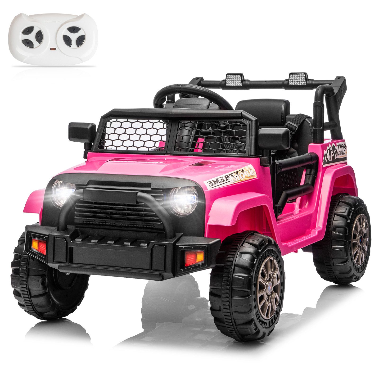 LALAHO Elektro-Kinderauto Elektrischer Aufsitz-Jeep für Kinder, mit Fernbedienung, mit Licht und Musik