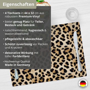 Platzset, Tischset,  Platzset abwaschbar - Leopardenfell, Tischsetmacher, (aus erstklassigem Vinyl (Kunststoff – BPA-frei), 4-St., 44 x 32 cm - rutschfeste Tischdekoration), Made in Germany