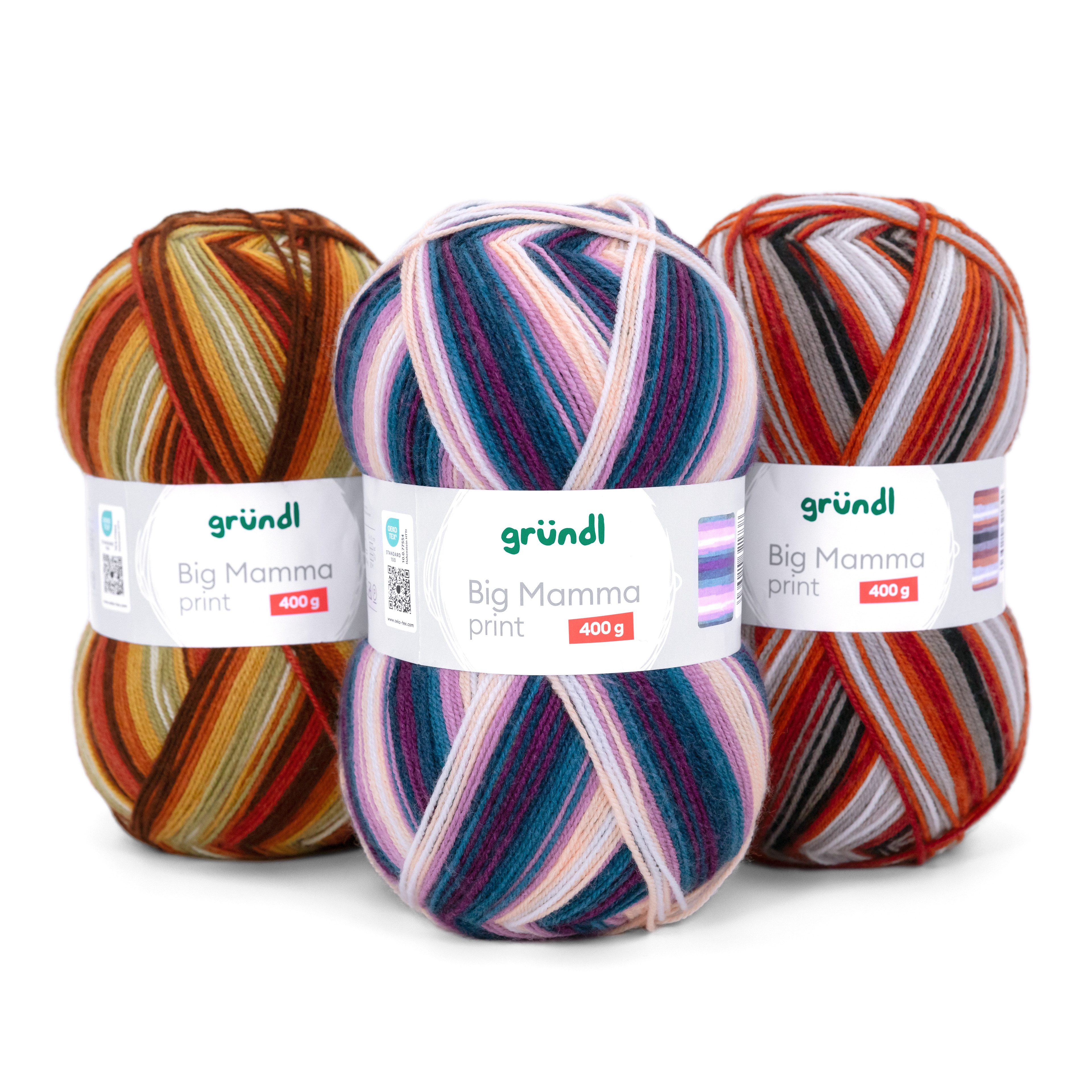 Gründl Wolle 400g Big Mamma Print Großknäuel Strickgarn Häkelwolle, 1040,00 m (Wolle zum Stricken und Häkeln, Strickwolle Handarbeitsgarn, Handstrickgarn), Wolle ohne Schurwolle