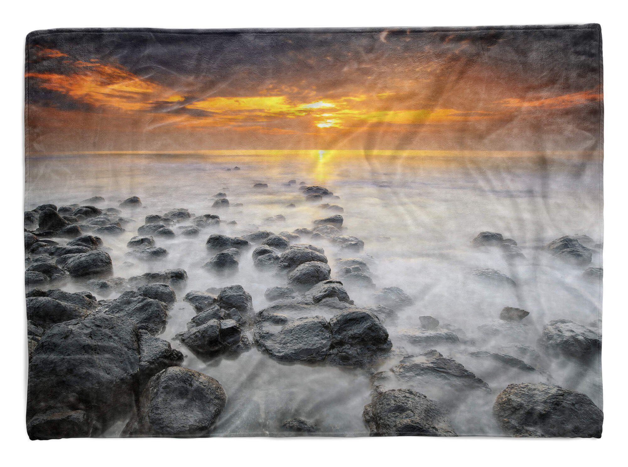 Sinus Art Handtücher Handtuch Strandhandtuch Saunatuch Kuscheldecke mit Fotomotiv Felsen Steine Meer, Baumwolle-Polyester-Mix (1-St), Handtuch