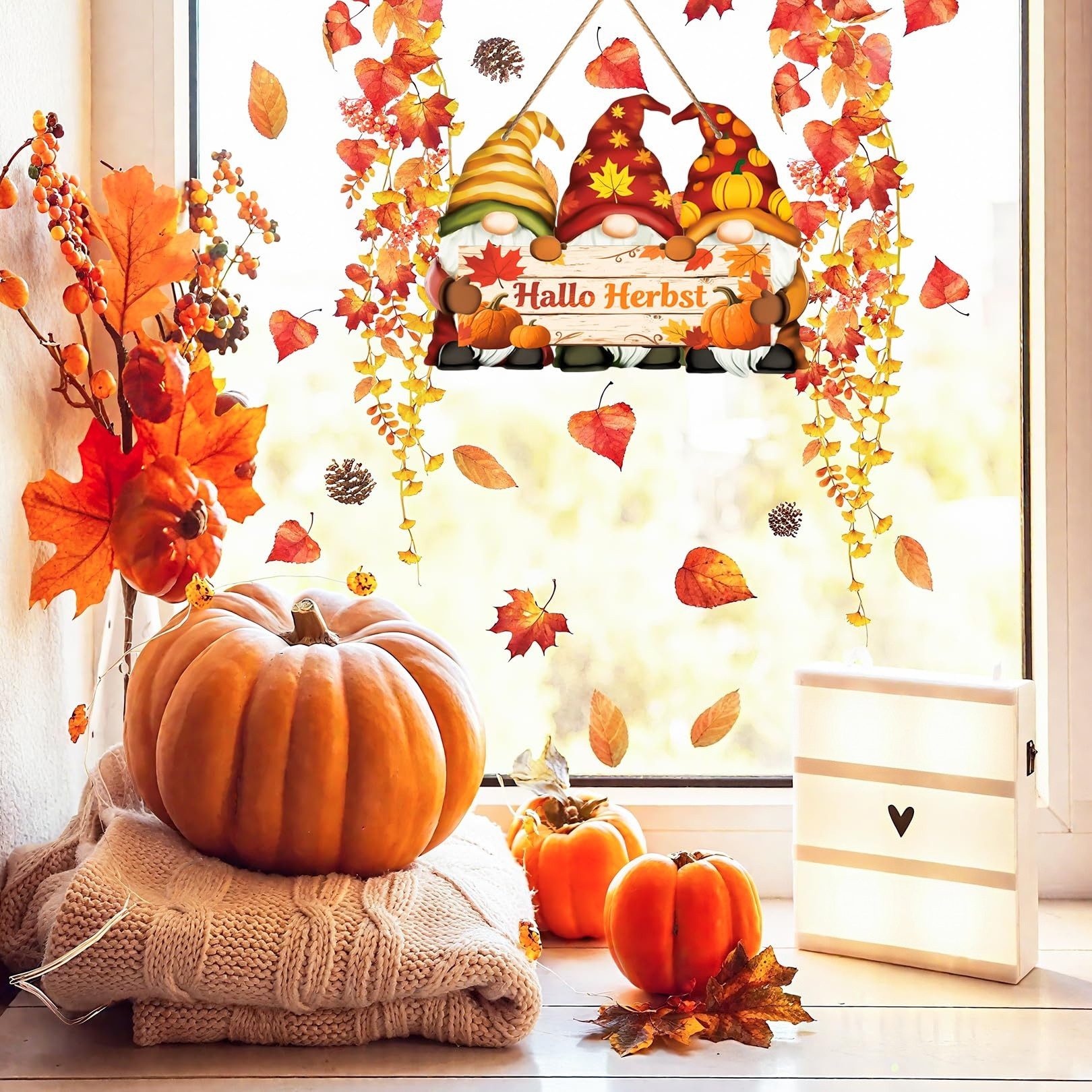 FOUORTUNATE-BEE Hängedekoration Herbstdeko zum Aufhängen, Hallo Herbst Holz Dekohänger (Tür Bunte Bemalt Fensterhänger, Willkommen Herbst Deko Innen und Draußen – Bild 3 von 5