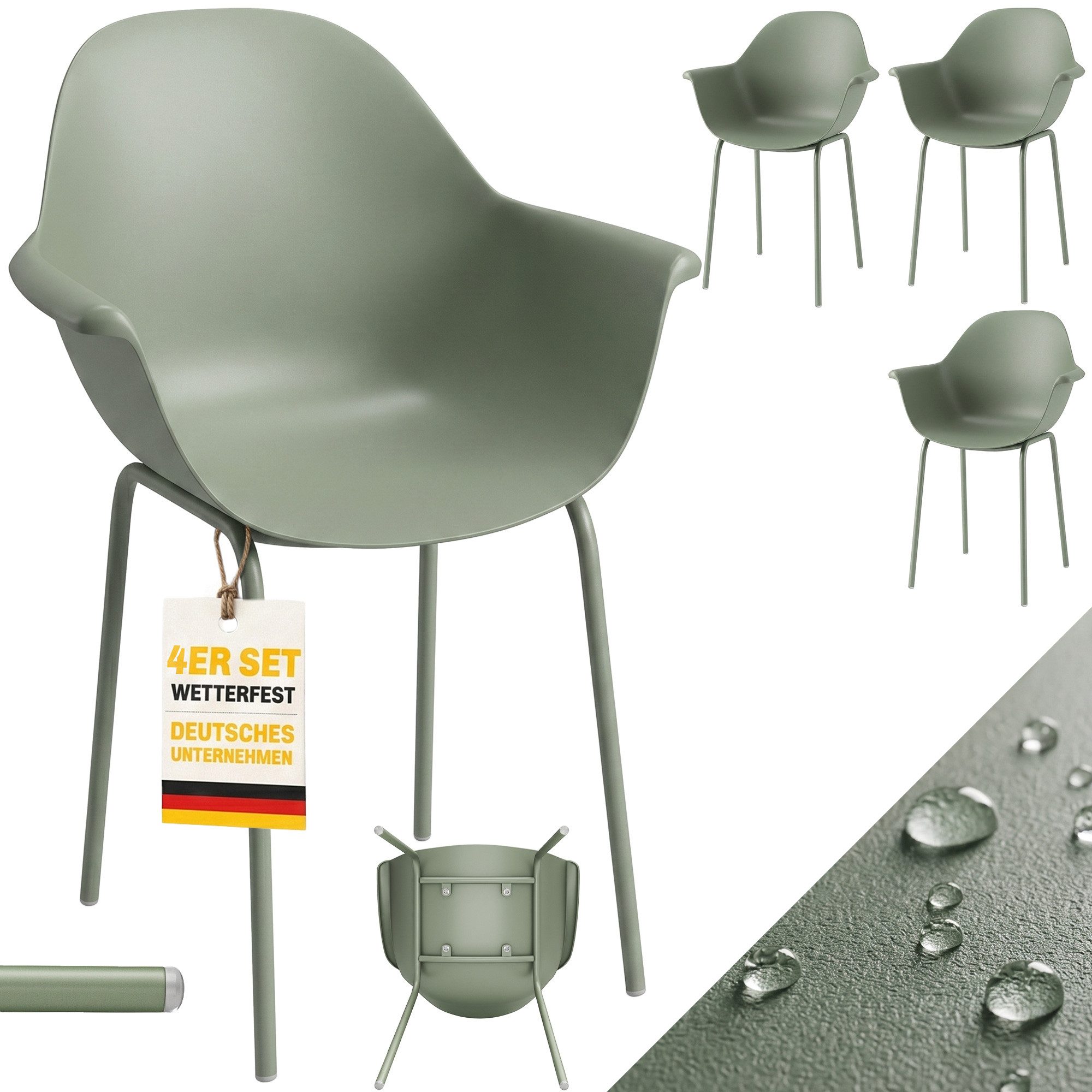 Outsunny Gartenstuhl 4er Set wetterfest Gartenstühle aus Kunststoff mit Armlehne (Balkonstühle, 4 St), bis 120 kg belastbar