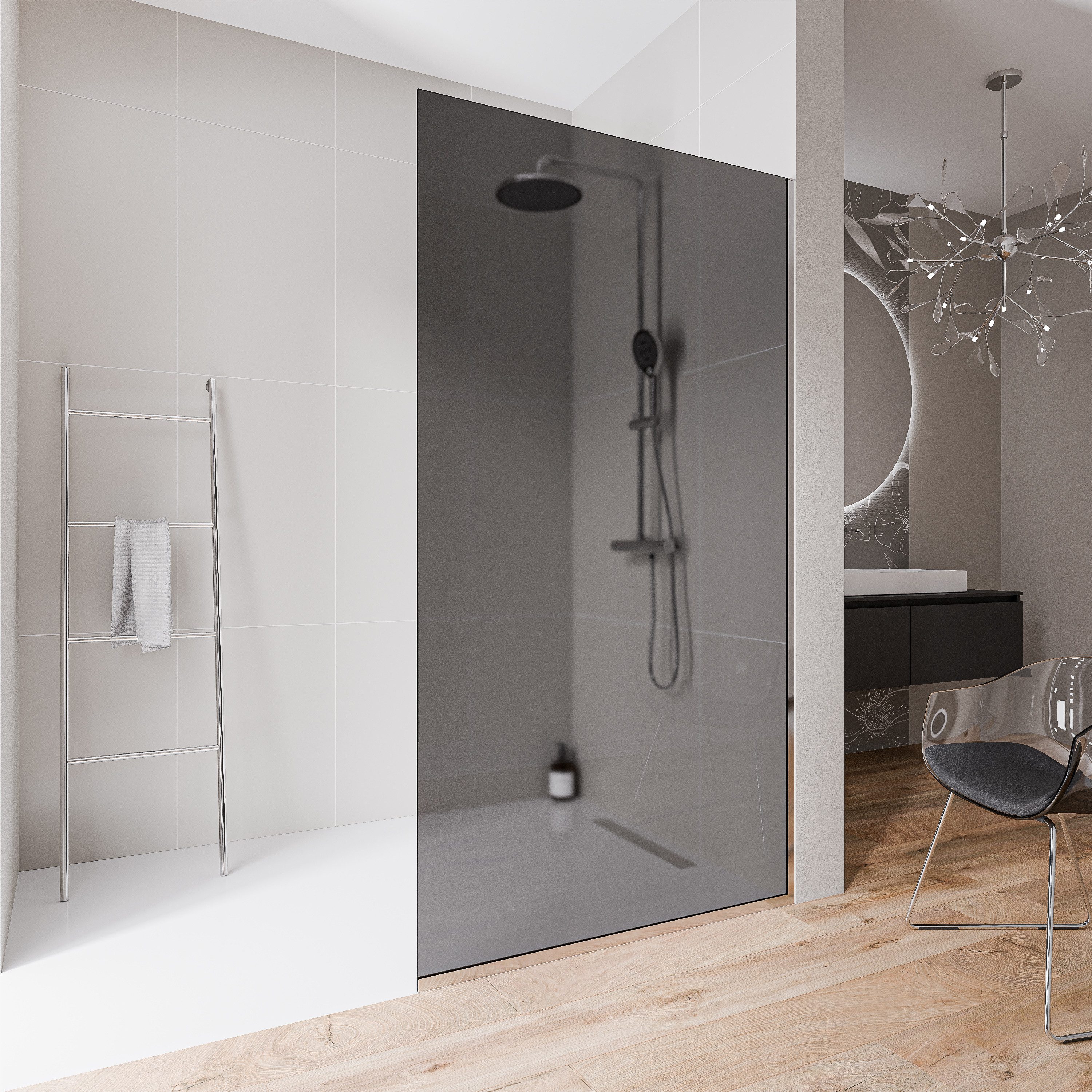 Bernstein Walk-in-Dusche EX102-2, Einscheibensicherheitsglas (ESG), (1 tlg., Mit Bodenprofil), Graues Glas, 10 mm, Mit Bodenprofil, Profil Chrom