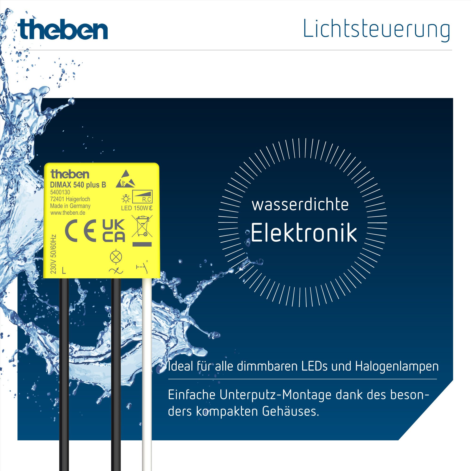 theben Drehdimmer DIMAX 540 plus B 5400130 Mini Unterputz-Dimmer, R-/C-Lasten, Memoryfunktion, für LEDs, kein Neutralleiter, Nachrüstung