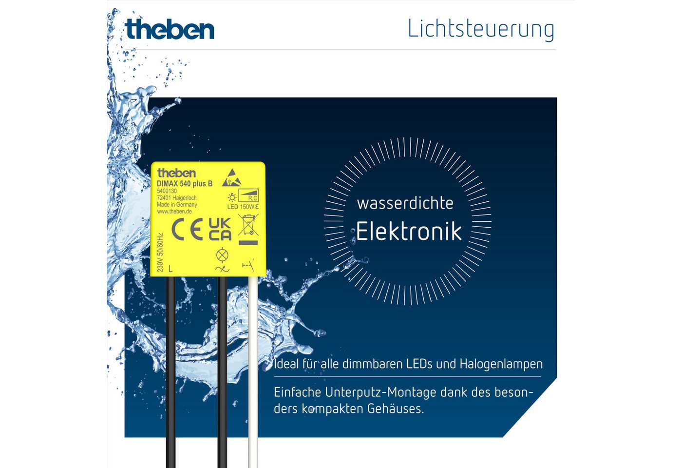 Thumbnail - theben Drehdimmer DIMAX 540 plus B 5400130 Mini Unterputz-Dimmer, R-/C-Lasten, Memoryfunktion, für LEDs, kein Neutrallei...