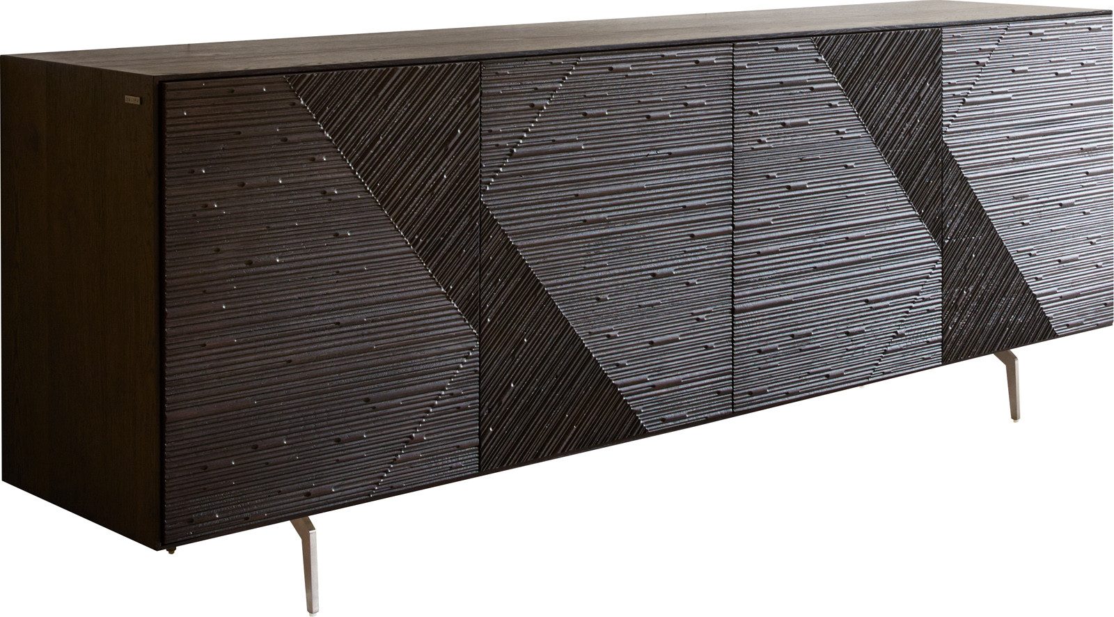 DELIFE Sideboard Tereos, Esche Dunkelbraun 3D Effekt 200 cm 4 Türen Winkelfuß Edelstahl gebürst