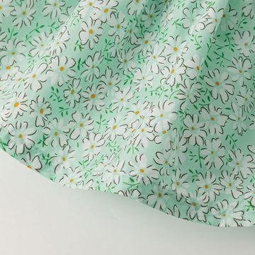 suebidou Sommerrock ausgestellter Midirock Blumenrock für Mädchen grün ausgestellt, elastischer Bund, Blumenmuster