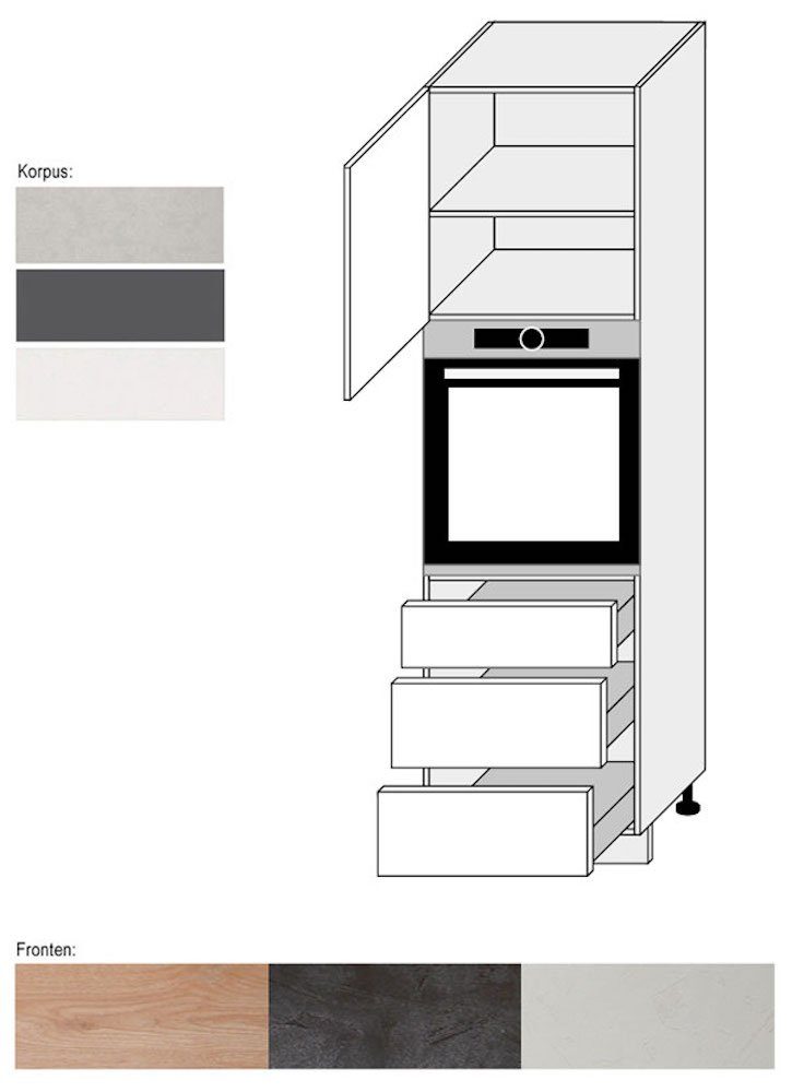 Front- Feldmann-Wohnen Malmo 60cm (Malmo) wählbar & 3 Korpusfarbe Schubladen (Vollauszug) 1-türig permbroke Backofenumbauschrank