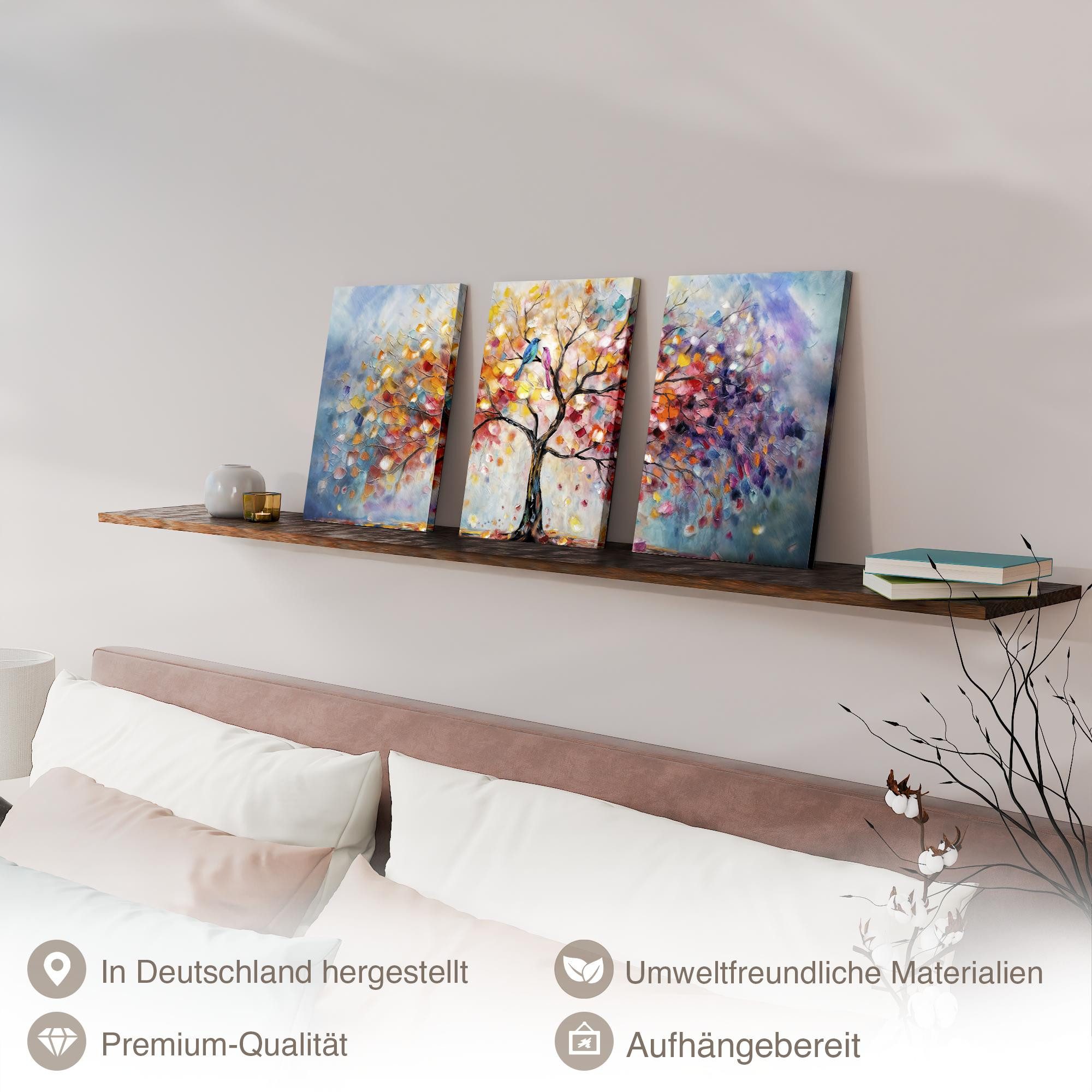 Novart Wandbild Abstrakt Bunt Baum des Lebens Wohnzimer Schlafzimmer Deko, Baum Vögel