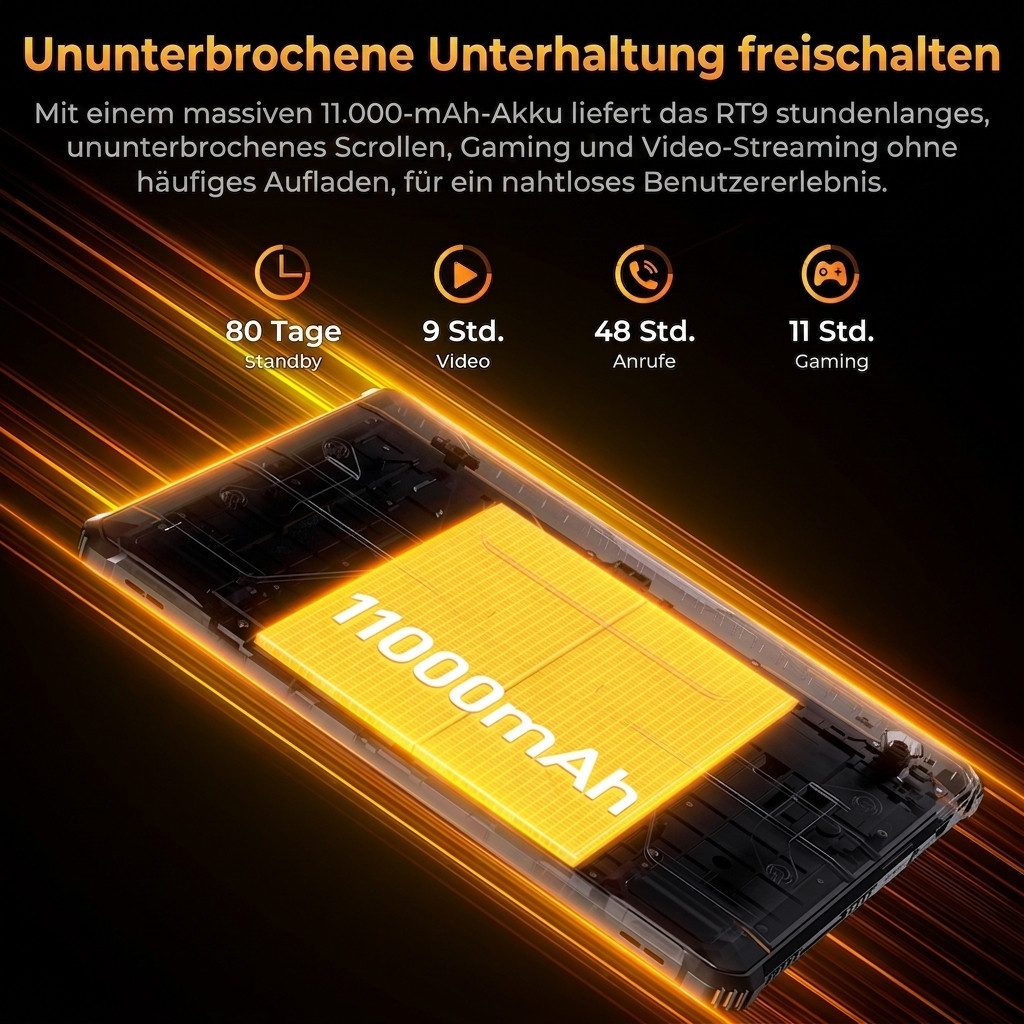 OUKITEL RT9 24GB RAM+256GB ROM 11000mAh IP68/IP69K Outdoor Tablet Tablet (10,1", 256 GB, Android 14, Octa-Core Dual SIM für Baustellen/Reisen/Camping/Outdoor-Abenteuer)