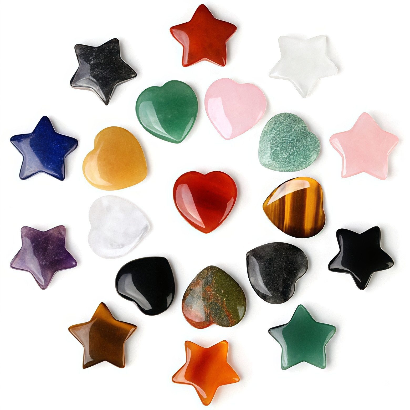 FOUORTUNATE-BEE Edelstein 20-teiliges Edelstein-Set für Kinder in Stern- und Herzform, (20-St), Ein liebevolles Geschenk für sich selbst oder Freunde.