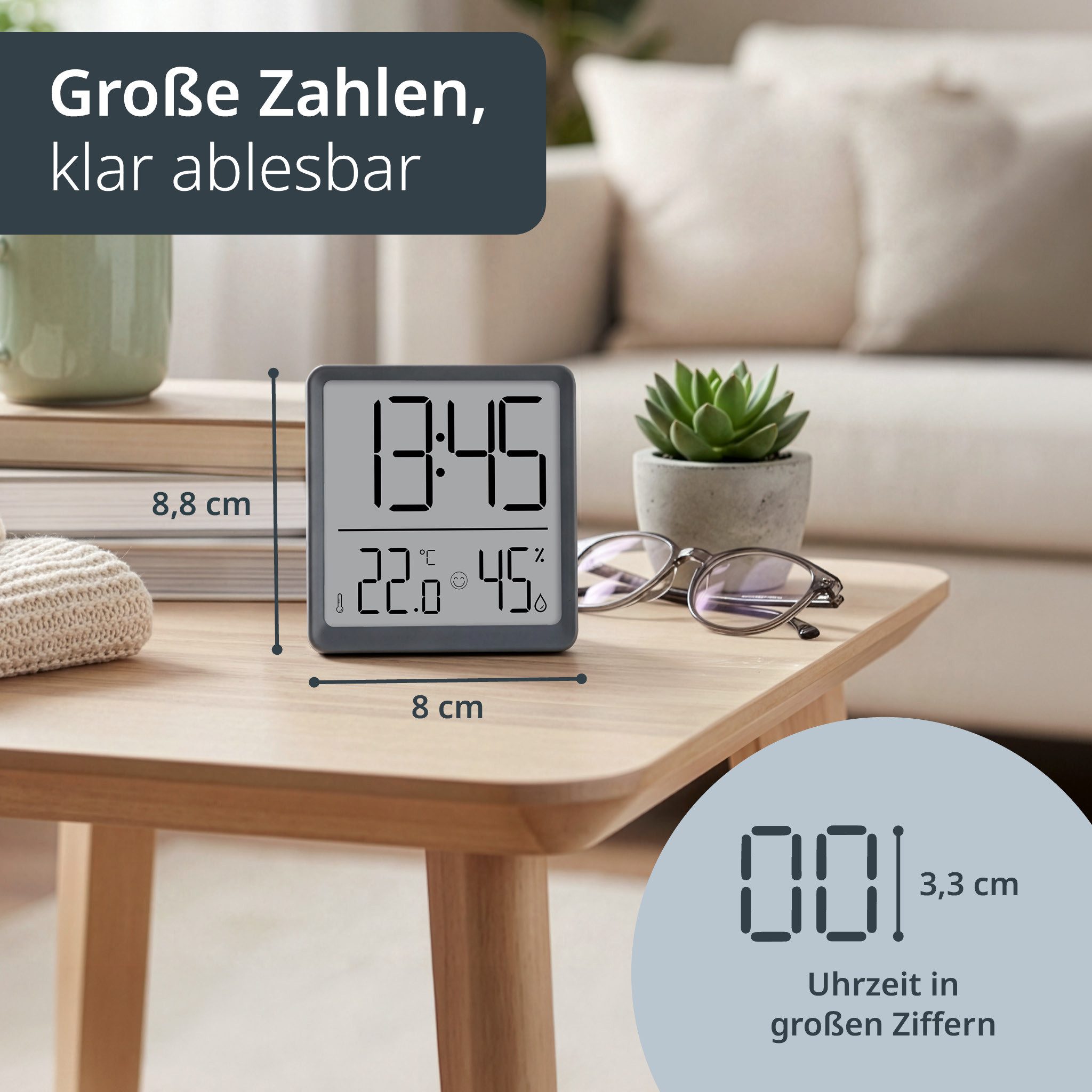 ADE Tischuhr Digitale Uhr mit Temperatur- und Luftfeuchtigkeitsanzeige mit Batterie, Wecker, Schlummerfunktion – Bild 4 von 5