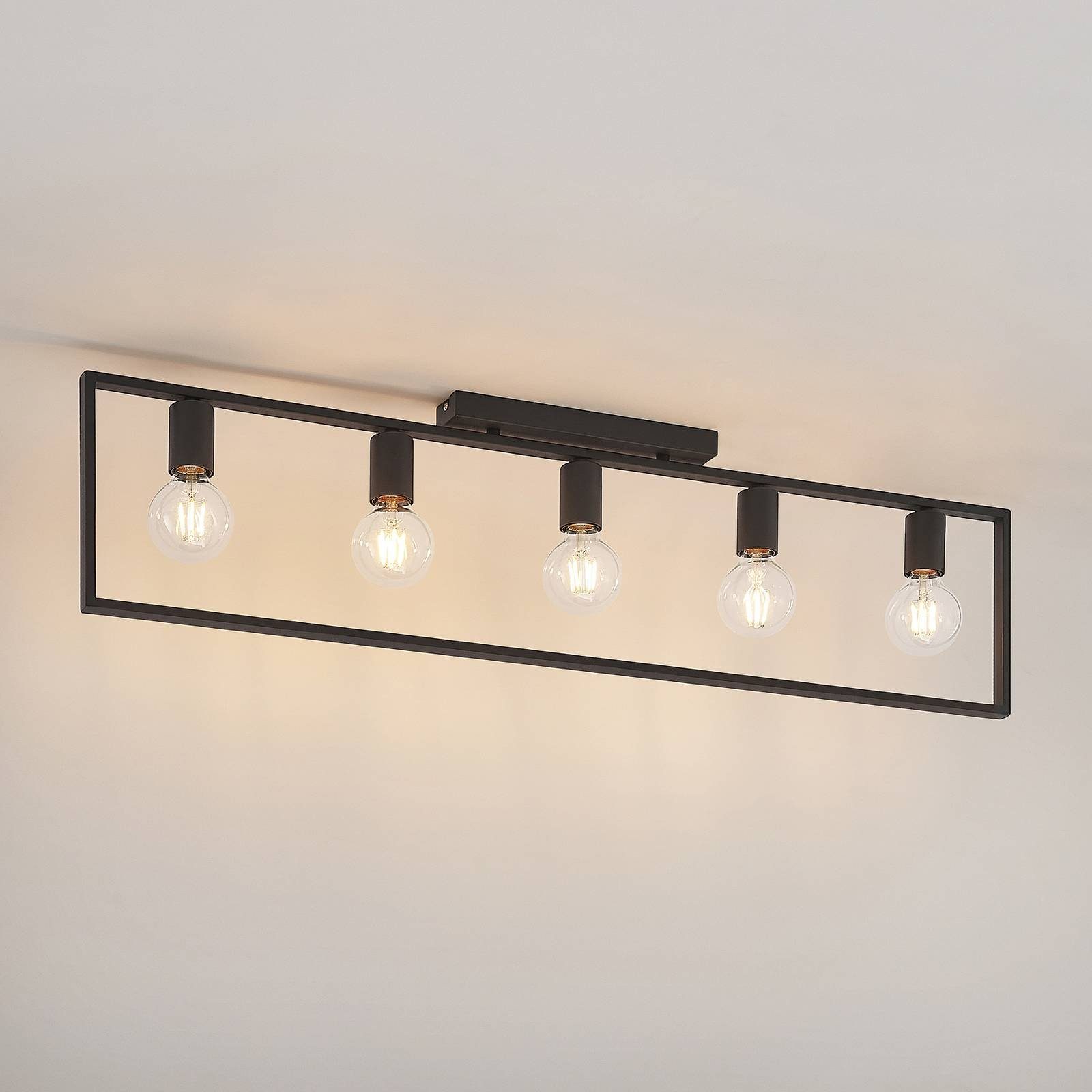 Lindby Deckenleuchte Sherwin, nicht flammig, dimmbar, Leuchtmittel sandSchwarz, Modern, Stahl, 5 Lampe Deckenleuchte, E27, inklusive