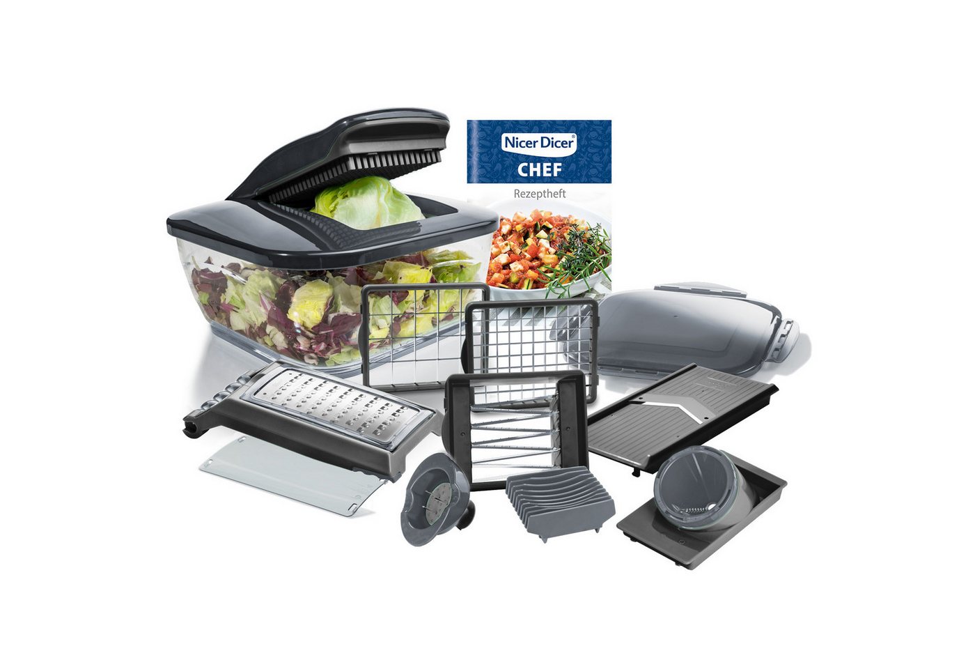 Genius Gemüseschneider Nicer Dicer Chef Gemüseschneider 15.tlg, Gemüsehobel Zwiebelschneider, ultra-scharfen G-NOX Edelstahl-Klingen, extra-große Schneidfläche