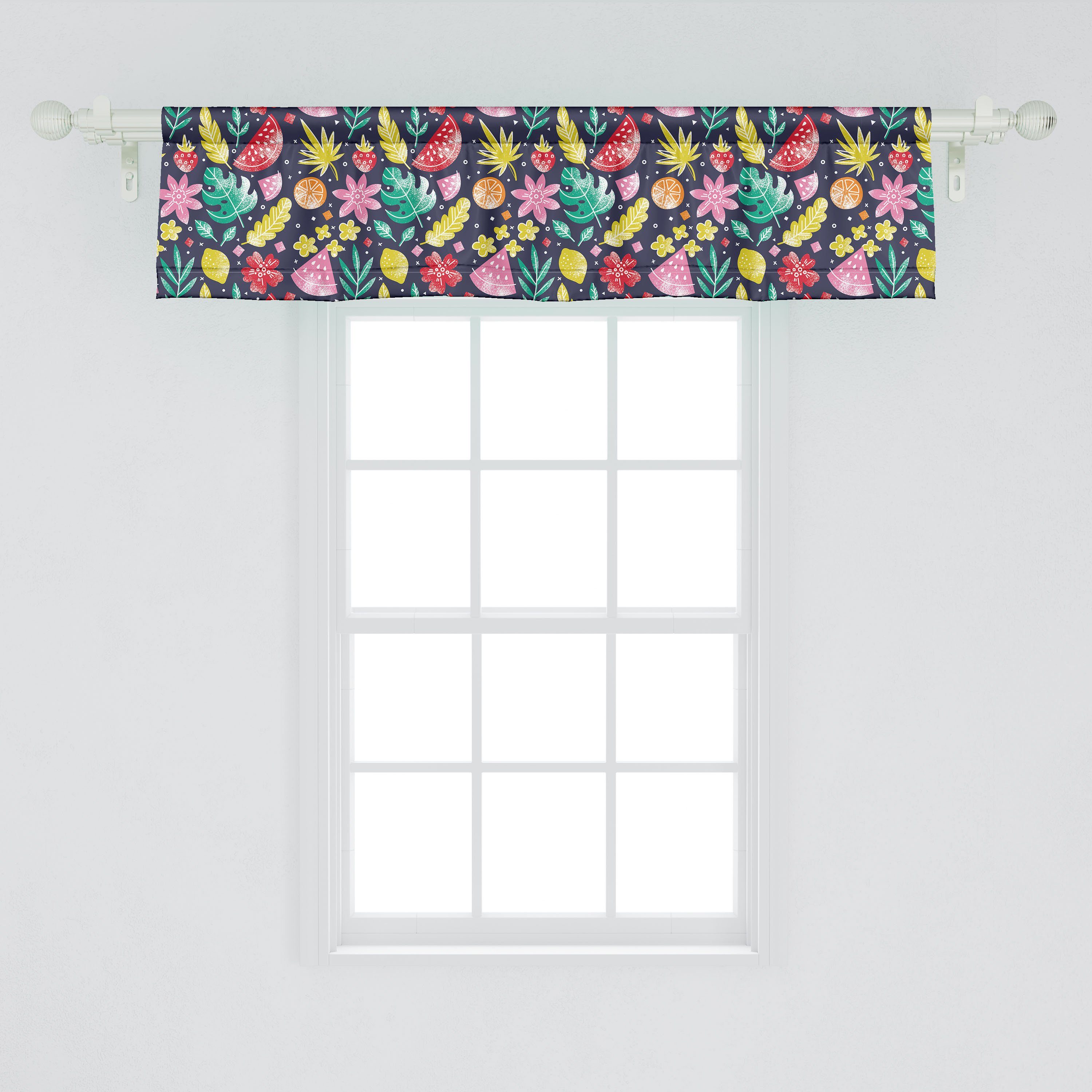 Scheibengardine Vorhang Volant Küche Abakuhaus, für Tropisch Schlafzimmer Zitrone Microfaser, Monstera mit Wassermelone Stangentasche, Dekor